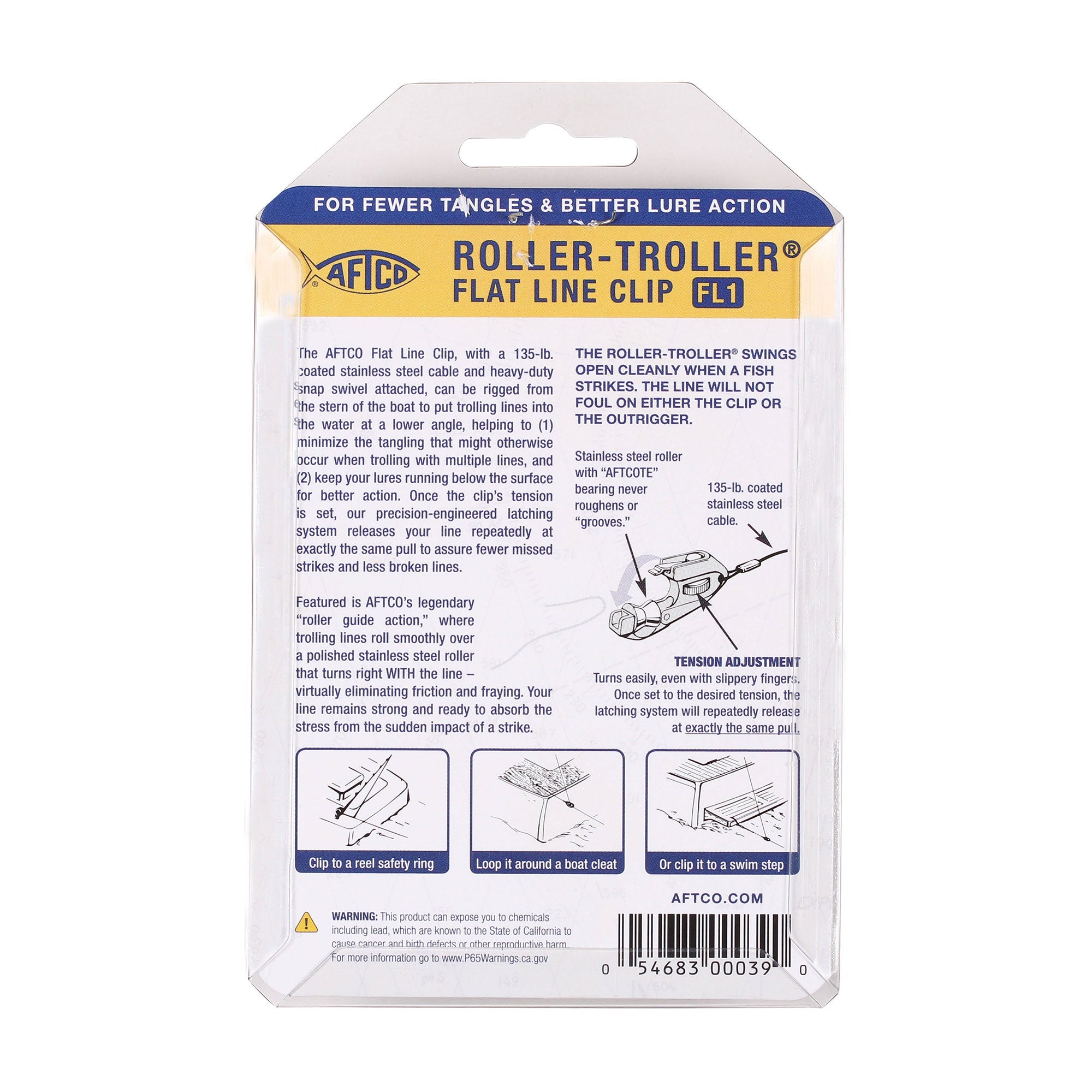 AFTCO Roller Troller Flat Line Clip - Saltwater Fishing Leader Line Holder for Trolling, Offshore & Big Game Fishing | Durable Marine-Grade Stainless Steel Design