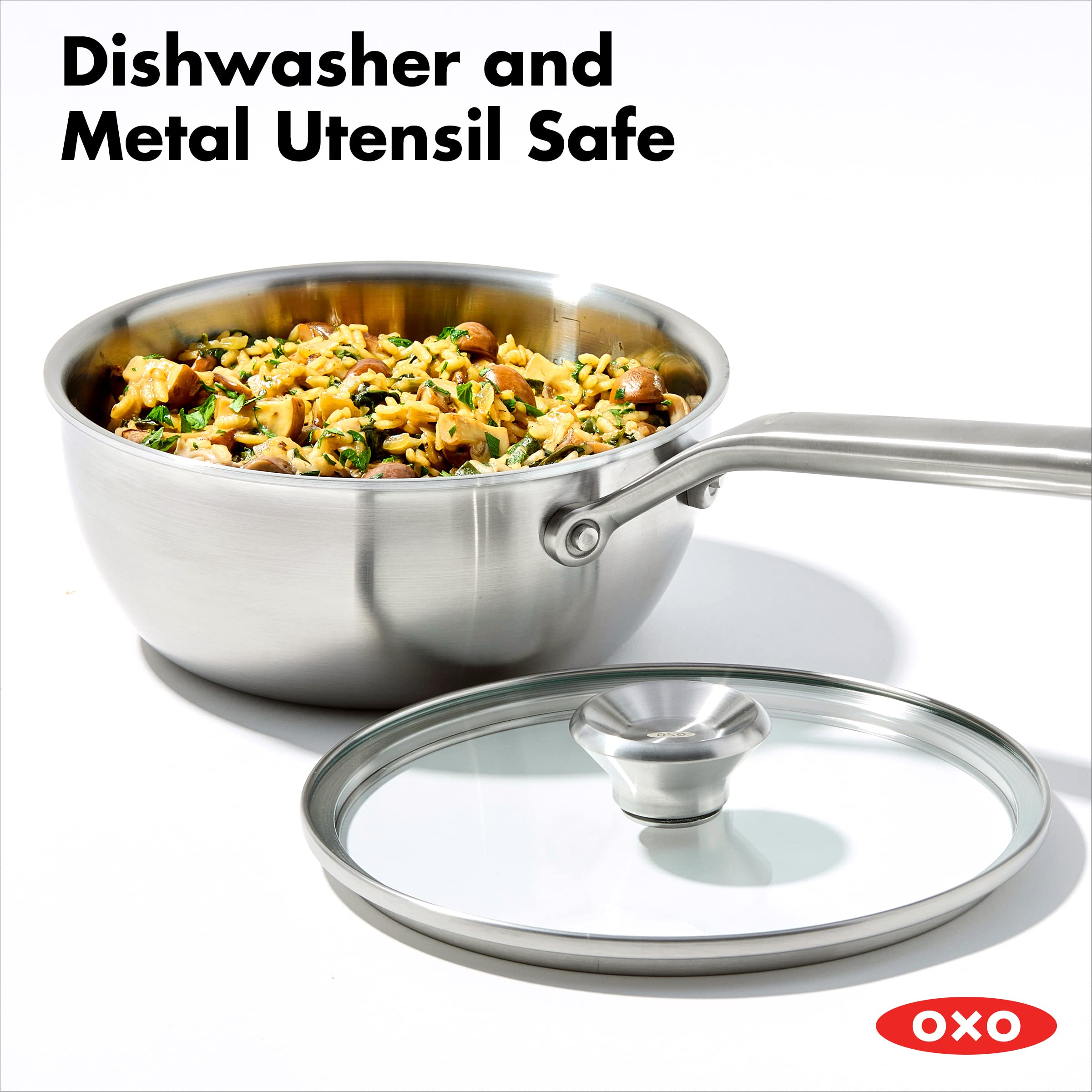 OXO Mira Tri-Ply Stainless Steel Cookware Set - 1.5QT & 3.57QT Chef Pans with Lids | PFAS-Free, Multi-Clad, Induction Compatible, Dishwasher & Oven Safe (Silver) | Perfect for Sautéing, Simmering & Everyday Cooking