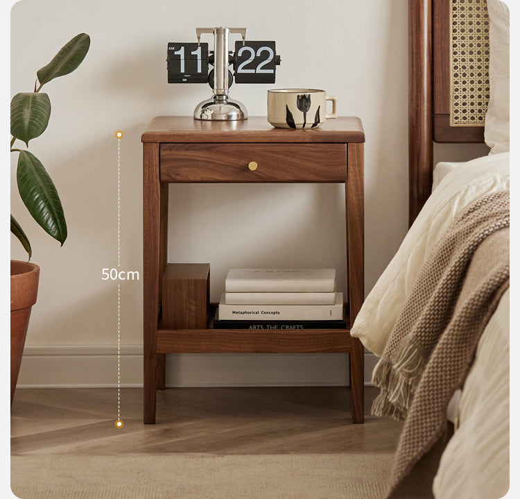 Black Walnut Solid Wood Narrow Nightstand - Modern Bedside Table with Drawer for Bedroom, Living Room & Small Spaces - Perfect for Storage & Décor