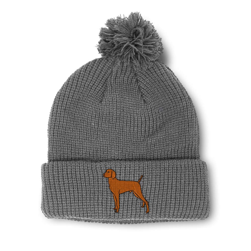 Speedy Pros Women's Pom Pom Beanie with Vizsla Dog Embroidery - Acrylic Skull Cap Winter Hat for Men & Women - One Size Fits Most - Perfect for Cold Weather, Dog Lovers & Outdoor Activities