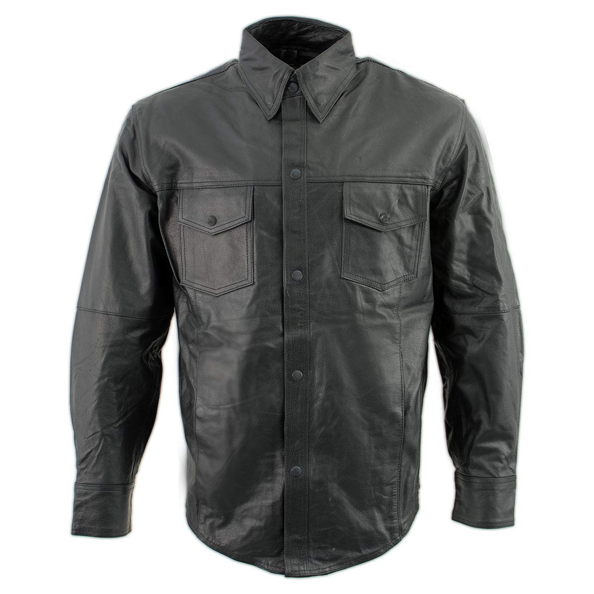 Men's Lambskin Leather Shirt with Snap-Down Collar & Gun Pockets - Stylish & Durable Western Wear for Motorcycle Riding, Outdoor Adventures & Casual Fashion