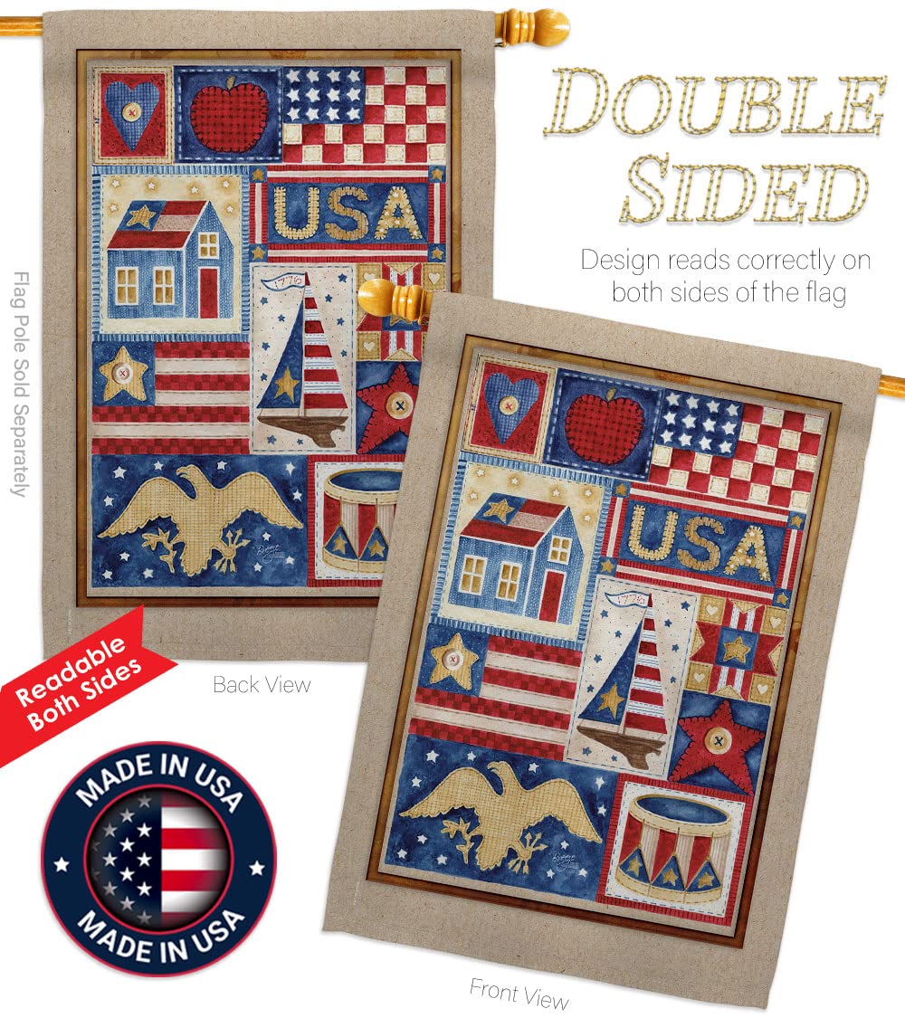 USA Patriotic House Flag Set 28x40 with Flagpole - Breeze Decor for Outdoor Decor