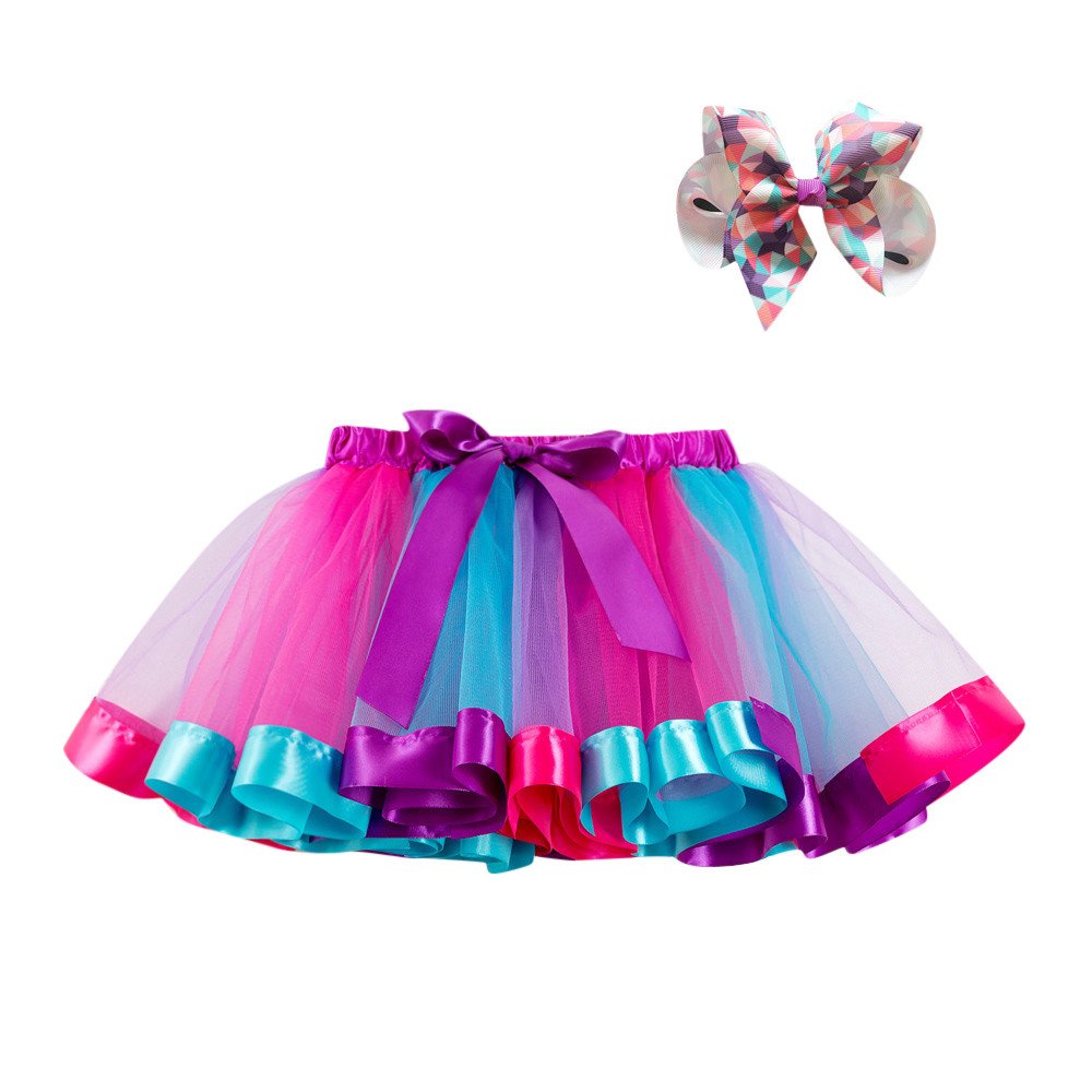 Rainbow Layered Ballet Tulle Tutu Skirt for Toddler Girls - Soft Dance Costume with Colorful Hair Bows for Ballet Recitals, Birthday Parties & Dress Up Play