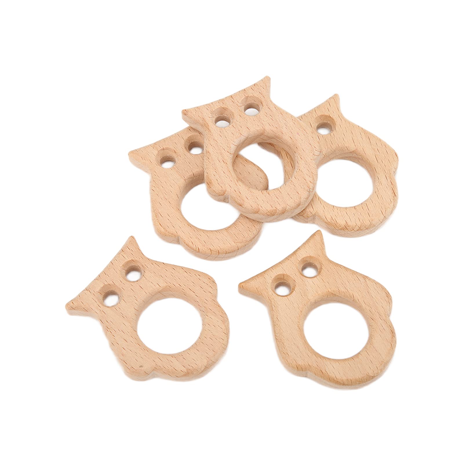 Natural Wooden Baby Teething Toys - 5Pcs Safe Beech Wood Teethers & Rings for Soothing Sore Gums | Organic Infant Chew Toys for DIY & Montessori Play | Perfect for Home, Travel & Daycare Use