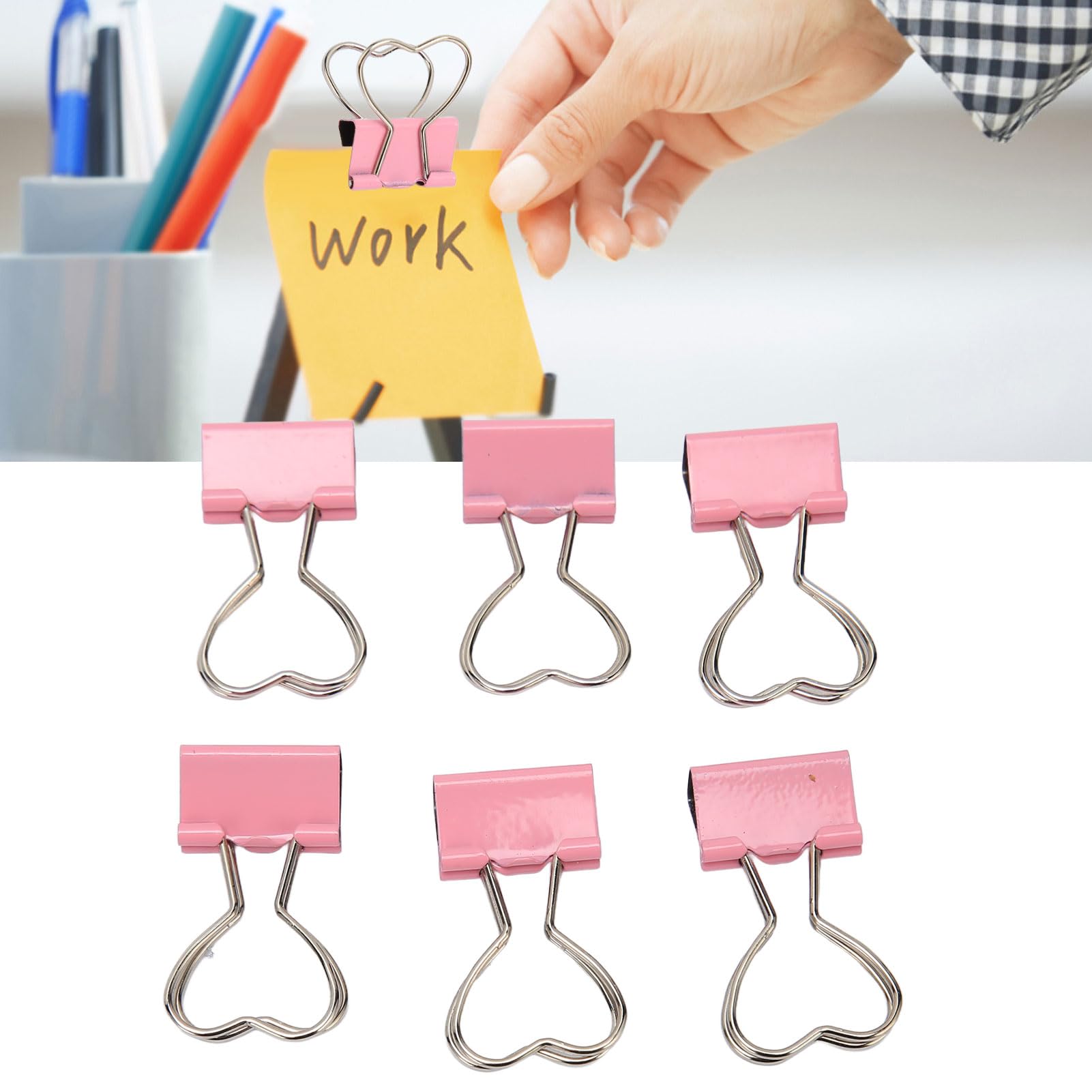 Aladeno 60pcs Heart-Shaped Binder Clips - Pink Office Supplies with Strong Clamping Force for Paper, Tickets, Clothes - Perfect for School, Office & Home Organization