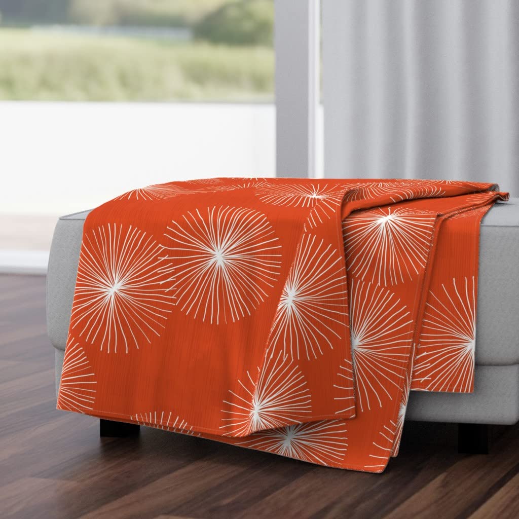 Luxe Velvet Throw Blanket 50x70 Inches - Mid Century Modern Dandelion Snowflake Pattern in Minimal Orange & Red | Soft Cozy Blanket for Sofa, Bed, Couch Decor & Winter Warmth