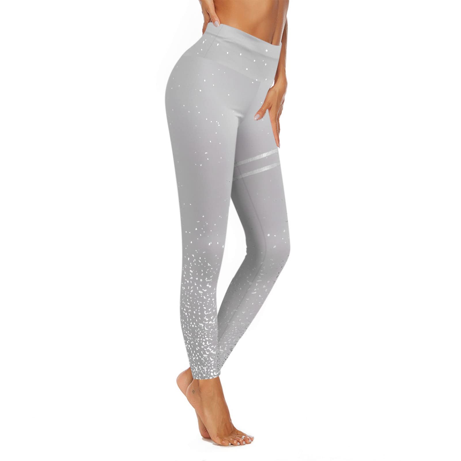 Petite Women's Yoga Pants - Silver Print Workout Leggings for Fitness, Running & Sports | High-Waisted Athletic Pants for Gym, Yoga & Active Lifestyle