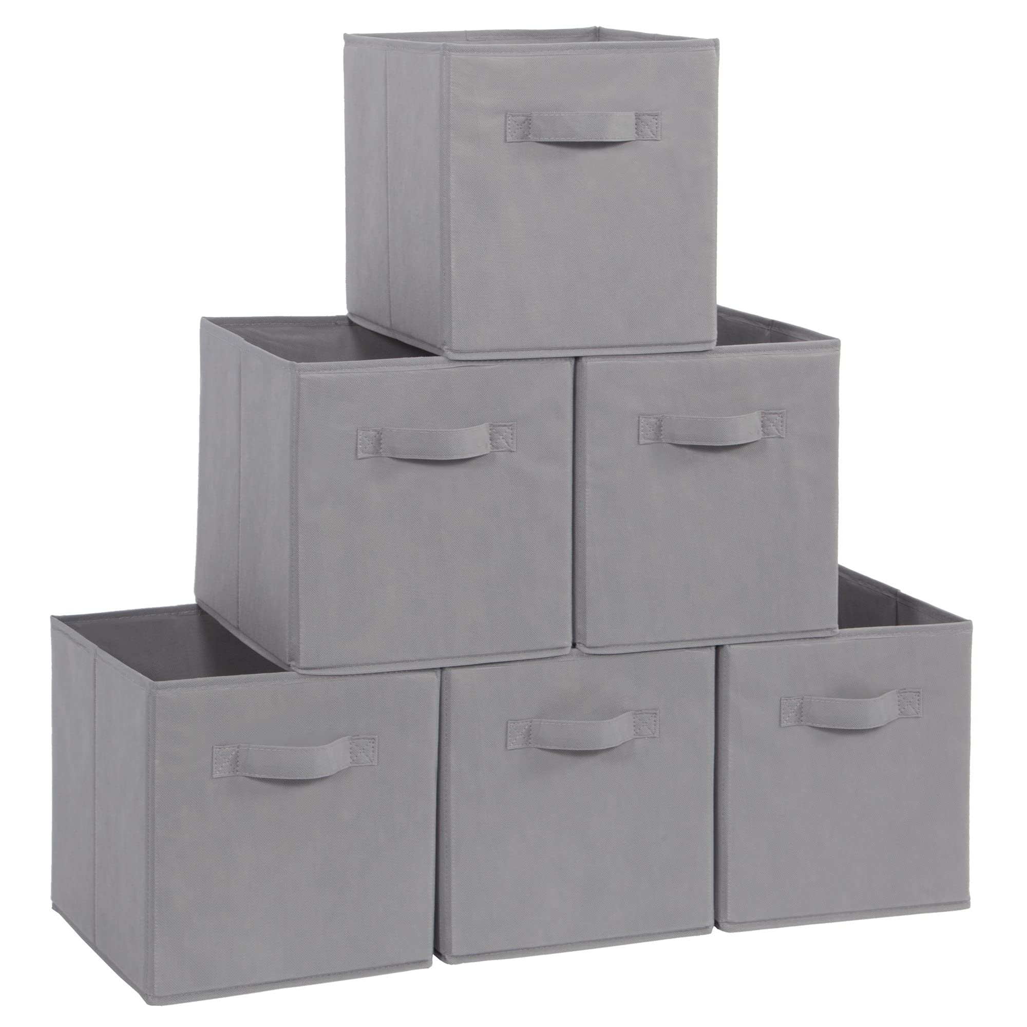 STORAGE MANIAC 11 Inch Collapsible Storage Bins with Handles - 6 Pack Foldable Fabric Organizer Bins for Closet, Shelves, Office, Toys - Grey | Space-Saving Home & Kids Room Organization Solution
