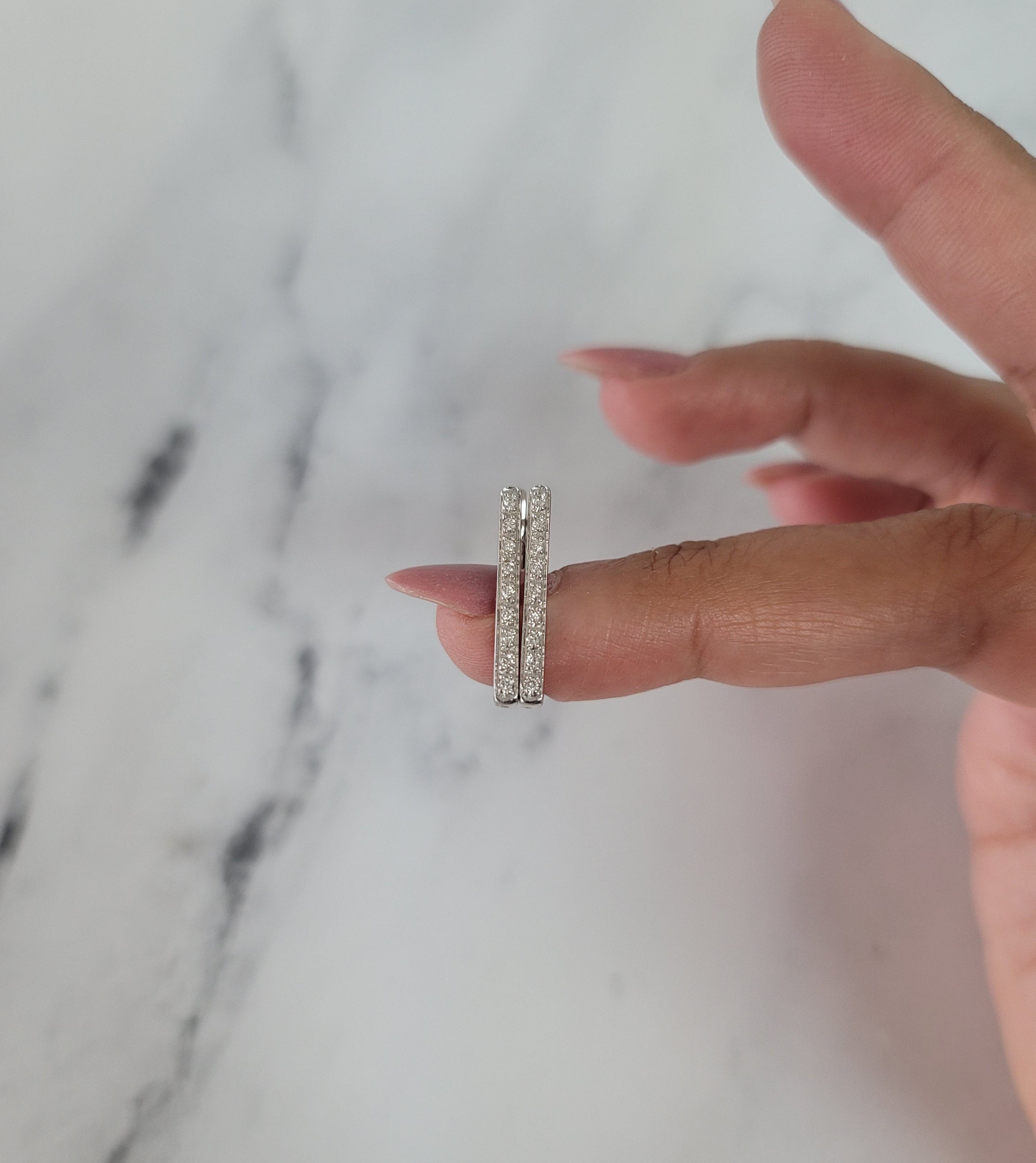 18k White Gold Square Hoop Diamond Pave Earrings for Women - Elegant Everyday & Party Jewelry Gift