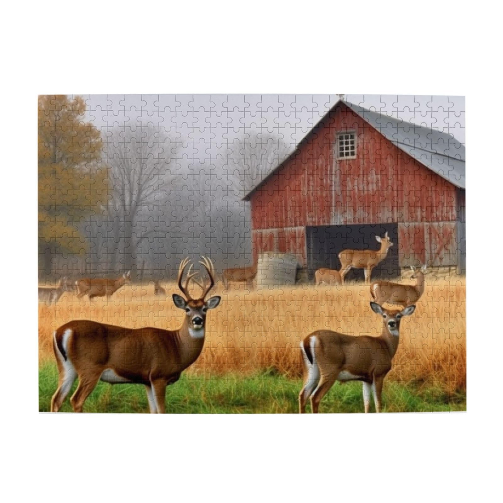 500-Piece Farm with Deer Jigsaw Puzzle - Wooden Personalized Photo Puzzle for Adults, Classic Family Game - Perfect for Weddings, Birthdays & Valentine's Day Gifts (20.4
