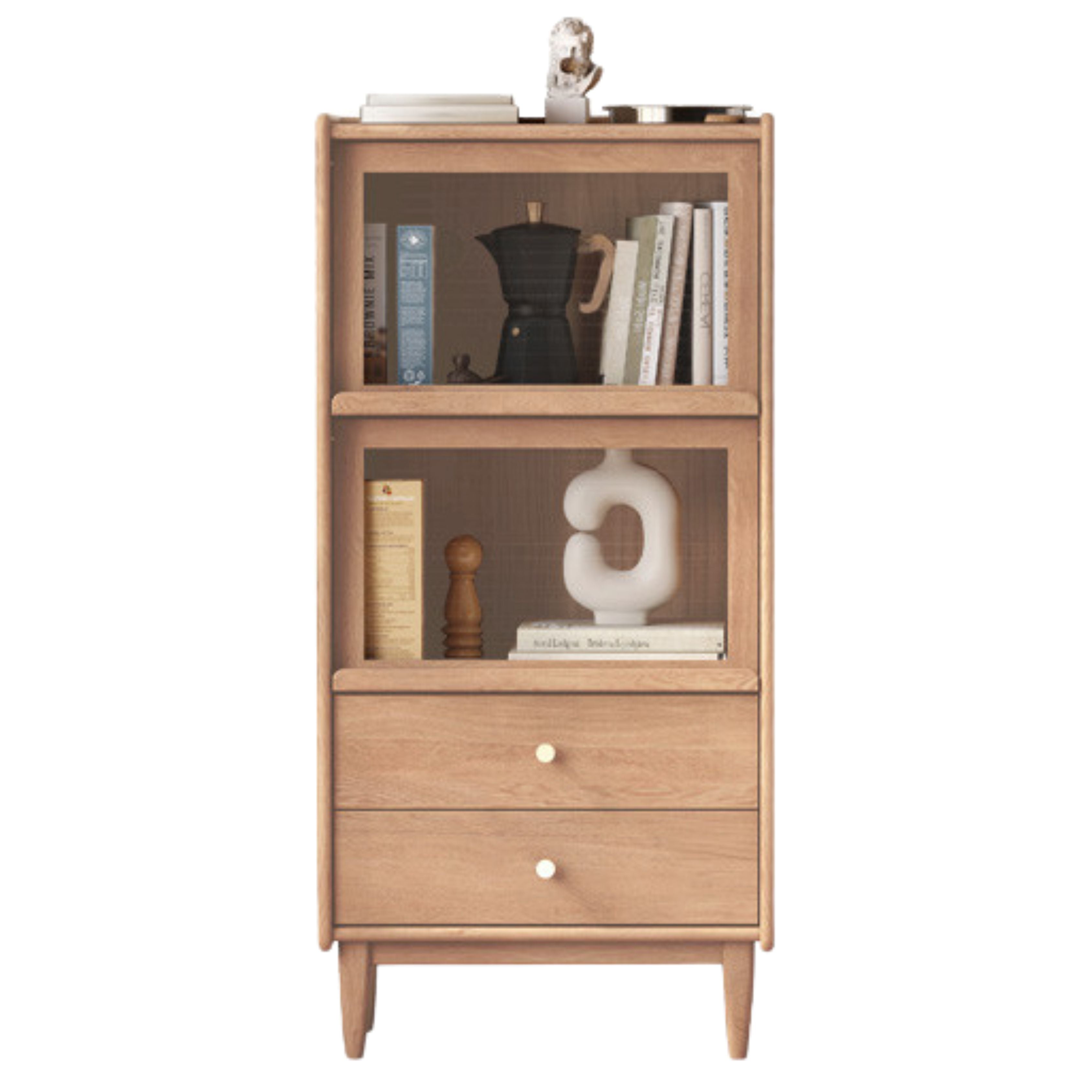 Solid Oak and Ash Wood Flip Door Side Cabinet with LED Lighting - Perfect for Living Room, Bedroom, or Office Storage and Display