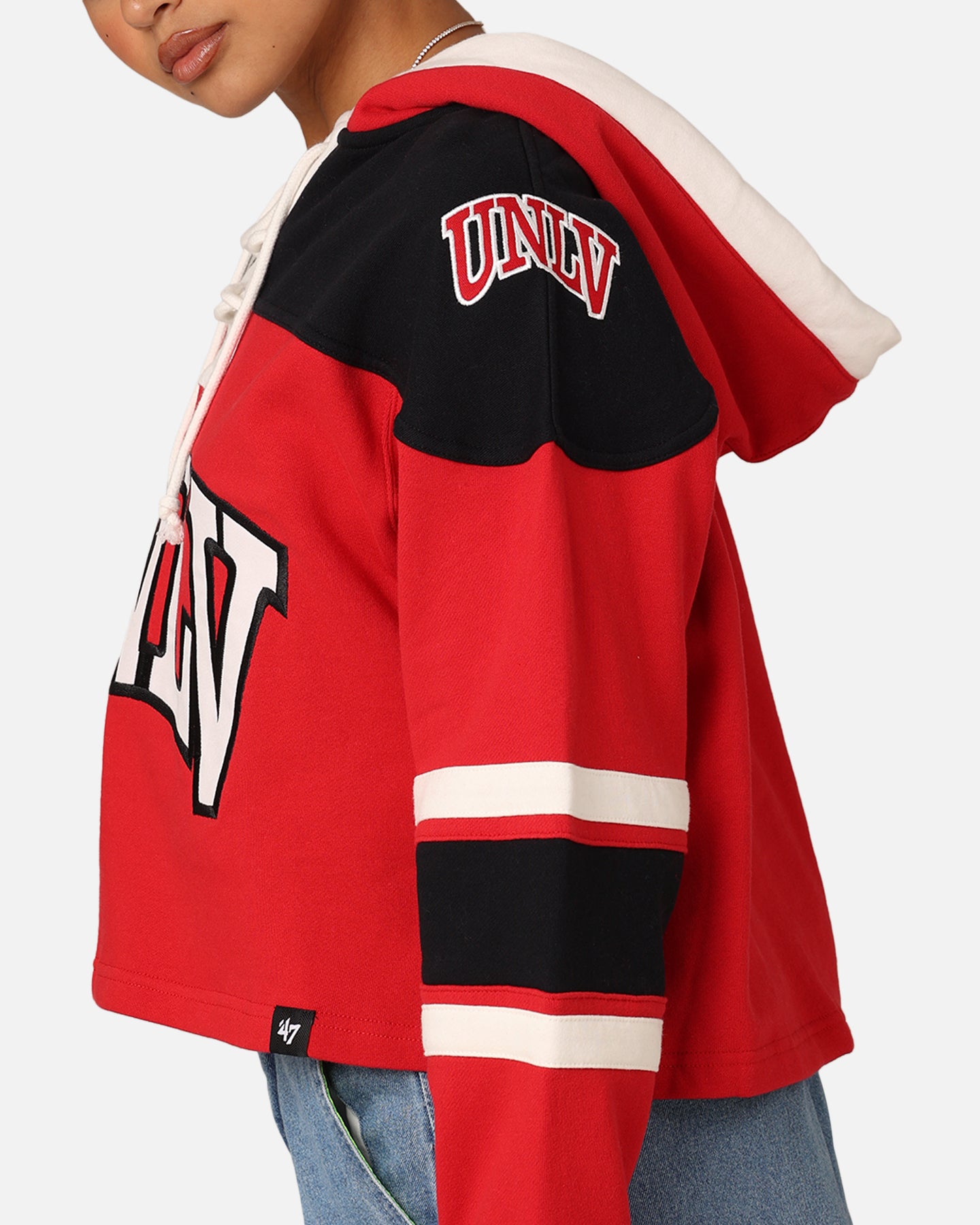 47 Brand Women's UNLV Cropped Lace-Up Hoodie - Red | Comfortable Pullover Sweatshirt for College, Casual Wear & Game Day Outfits
