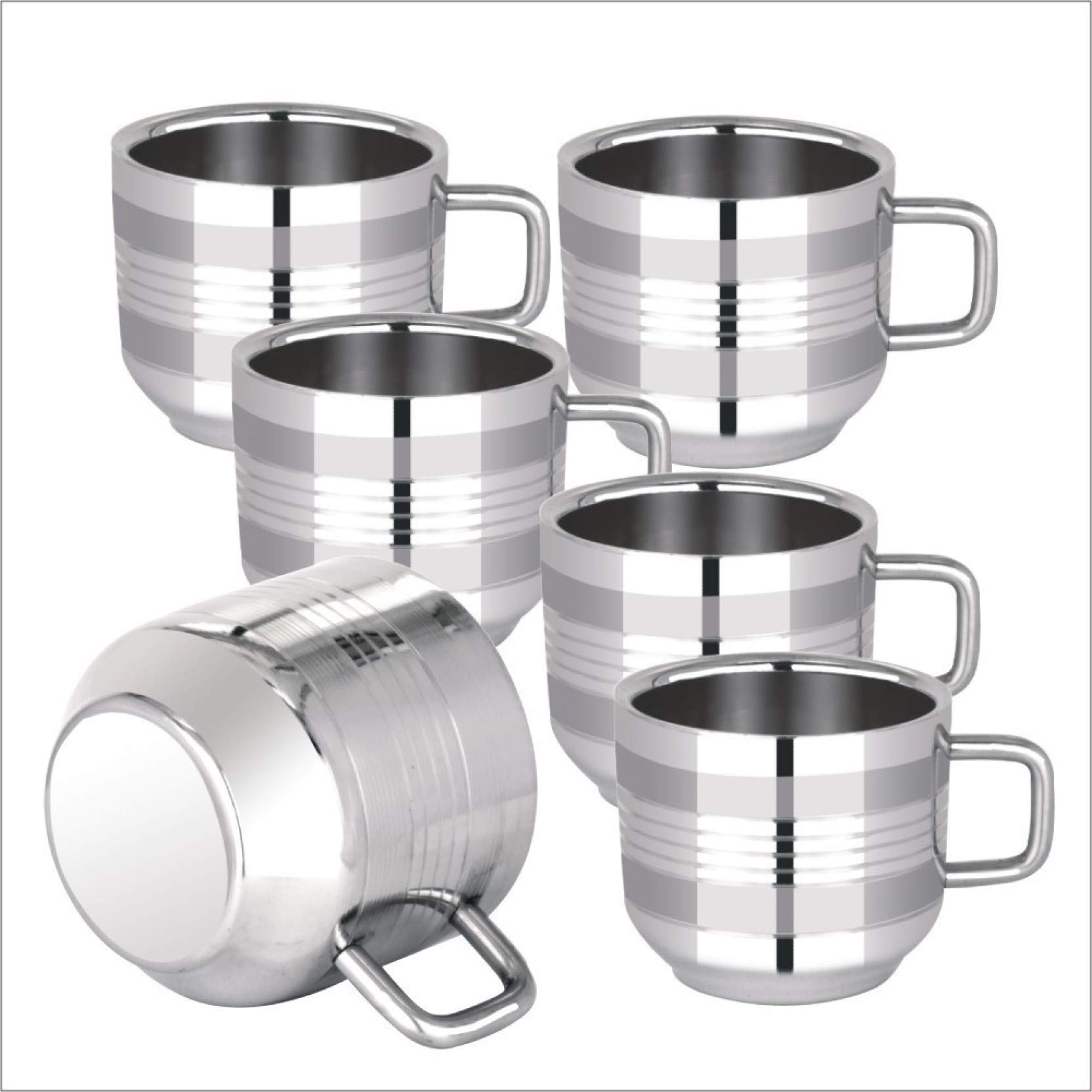 Premium Set of 6 Stainless Steel Espresso Cups - 100ml (3.3oz) Mirror Finish Mini Coffee Mugs for Latte, Cappuccino & Tea | Reusable, Durable & Dishwasher Safe | Perfect for Home, Office & Cafe Use