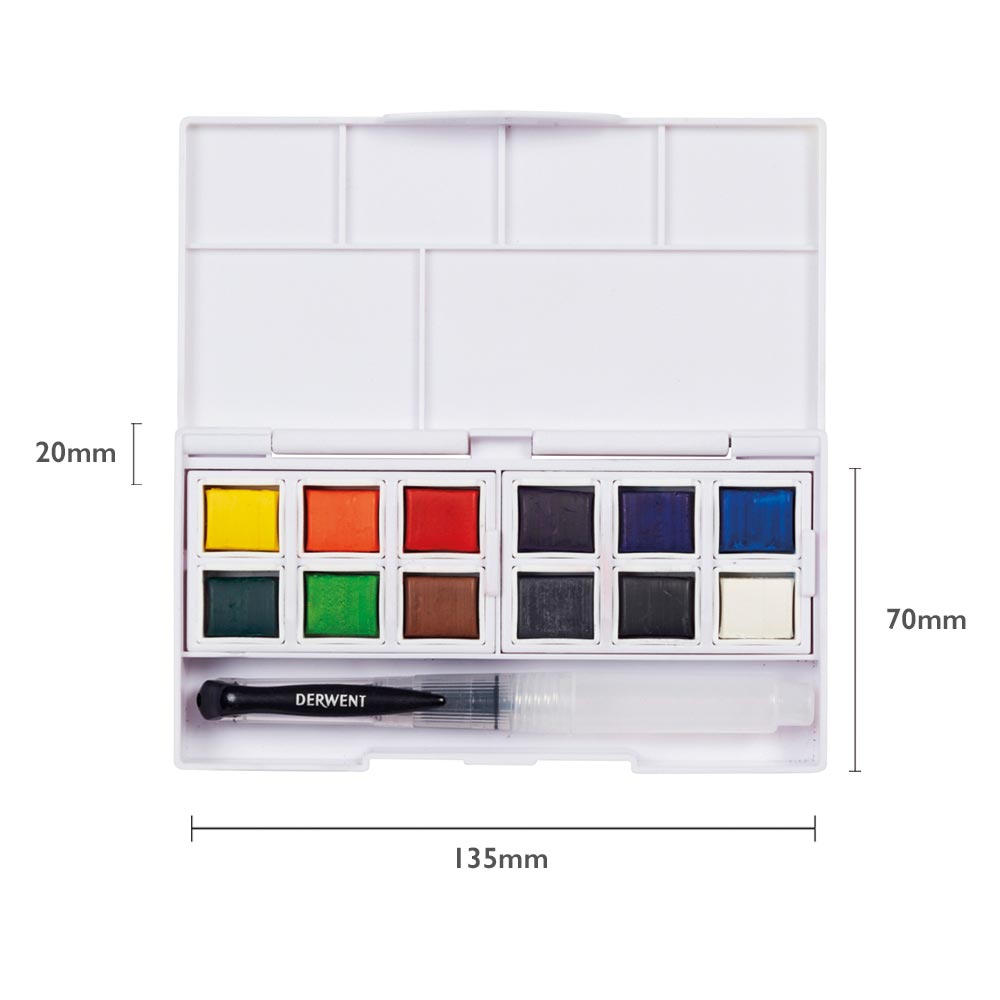 Derwent Watercolour Paint Pan Set of 12 - Premium Artist Watercolor Paints for Professionals & Beginners - Perfect for Sketching, Painting & Mixed Media Art Projects