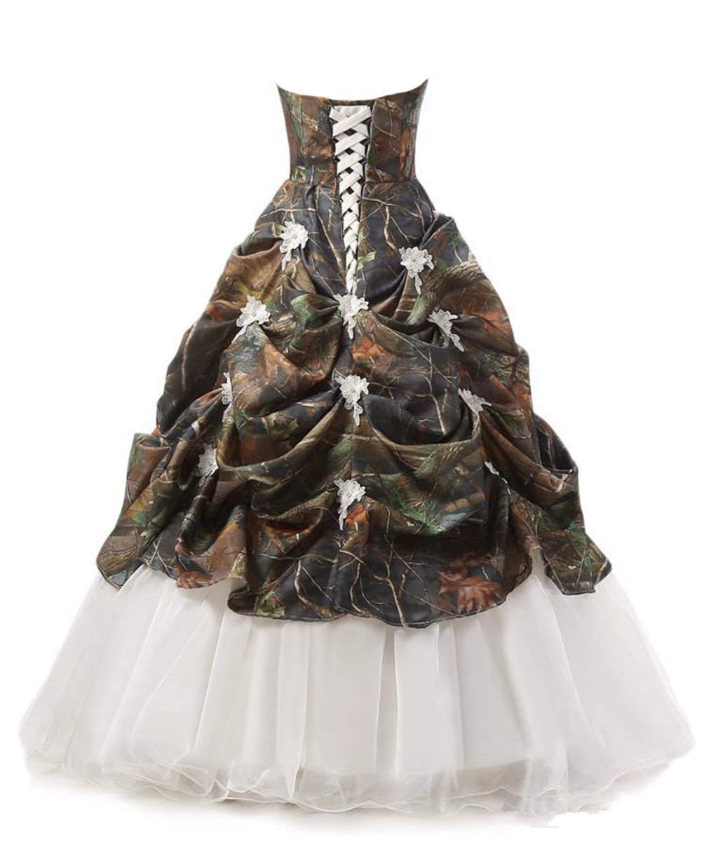 Elegant Women's Camouflage Applique Satin Wedding Dress - Bridal Gown for Prom, Quinceañera & Ball - Perfect for Formal Events & Special Occasions