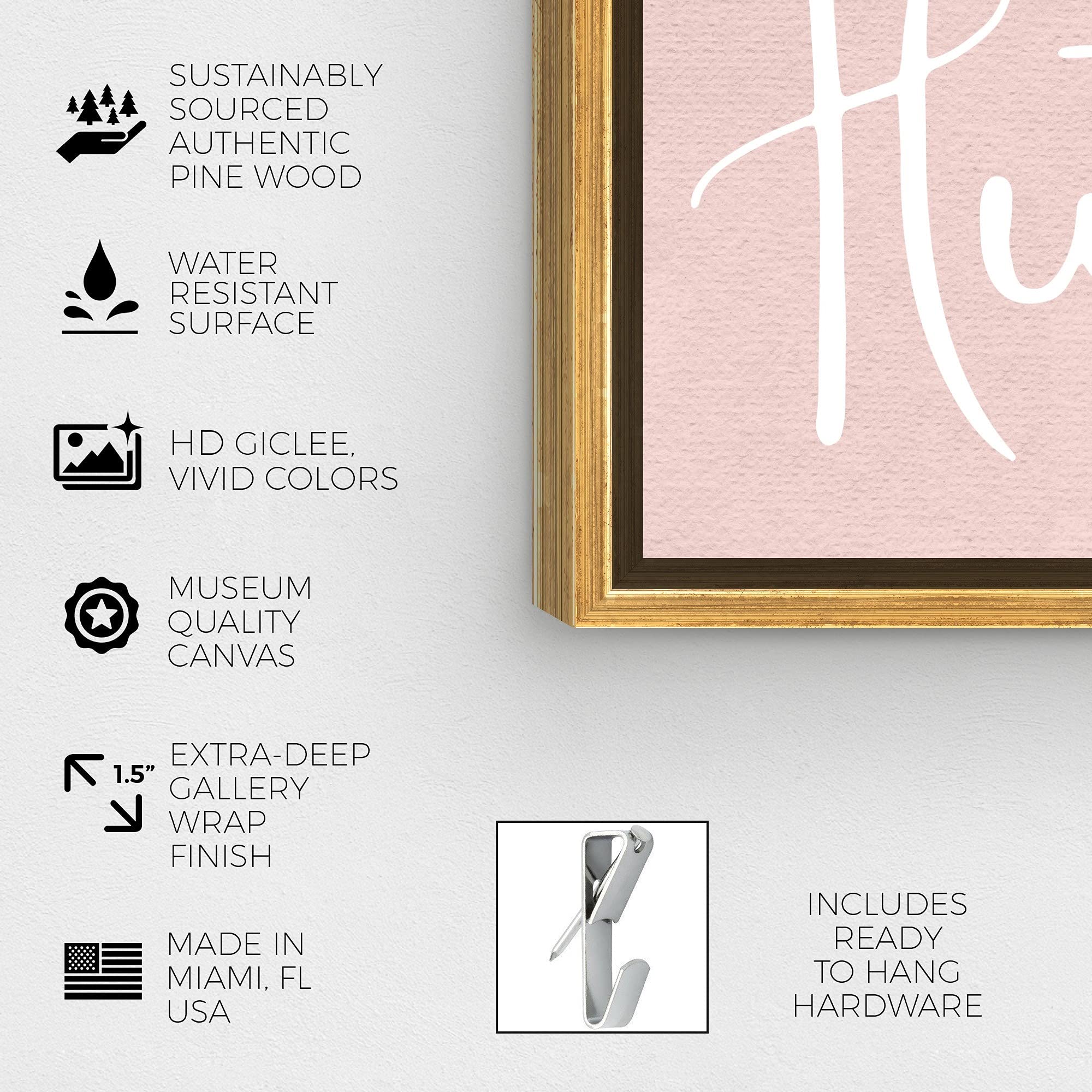 Oliver Gal Artist Co. Typography Wall Art - Framed Canvas Prints with Inspirational Quotes & Sayings - Good Things & Hustle in Blush - 30x30 Inch Gold Floater Frame - Perfect for Living Room, Bedroom & Office Décor