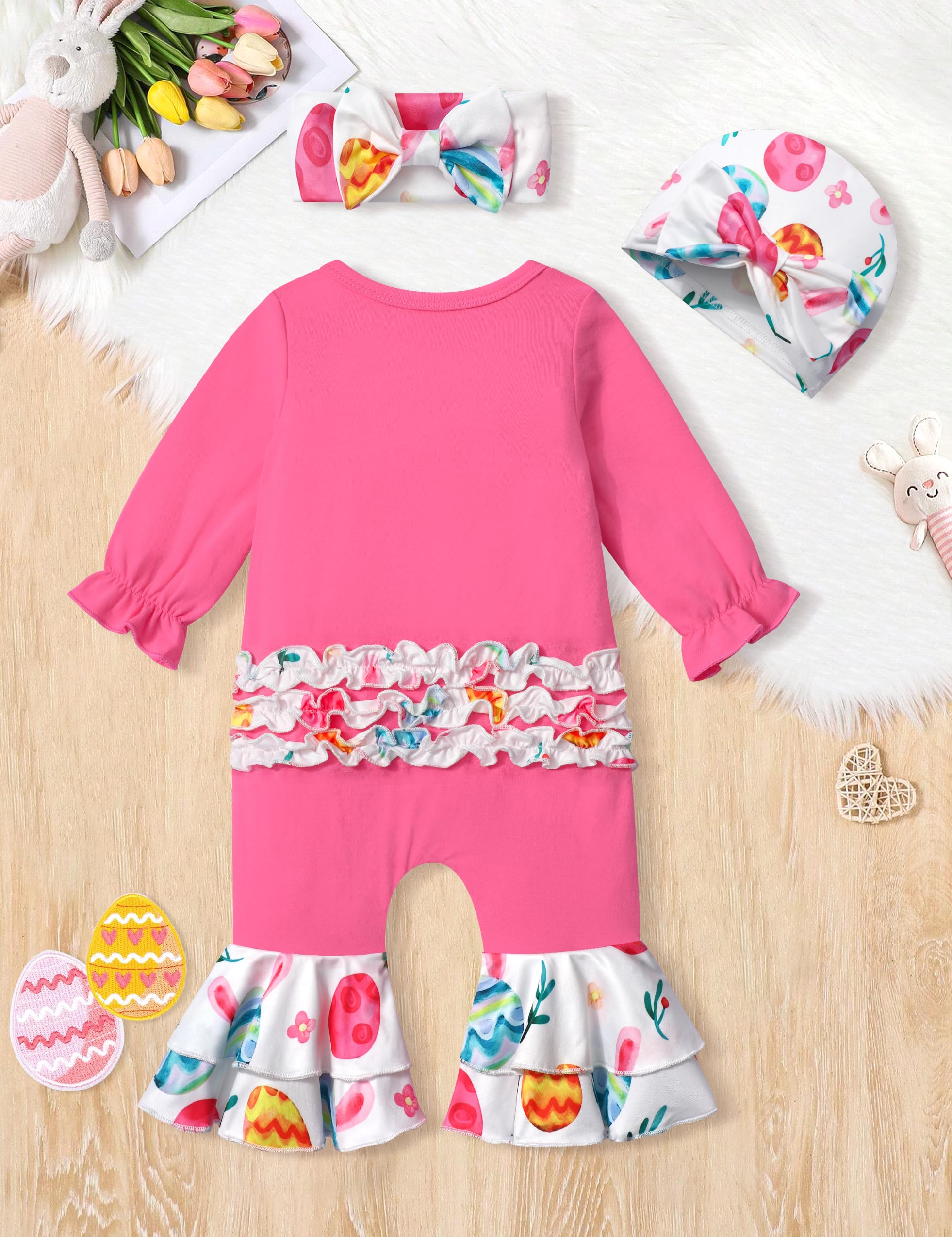 Newborn Girl Clothes - Ruffle Letter Print Romper & Bell Bottom Jumpsuit with Headband Hat | Boho Baby Outfit for Photoshoots, Parties & Everyday Wear