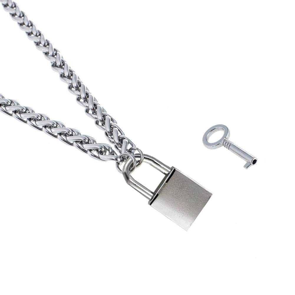 Stainless Steel Heart Padlock Necklace for Women & Men - Romantic Lover's Lock Choker with Key & Gift Box (20