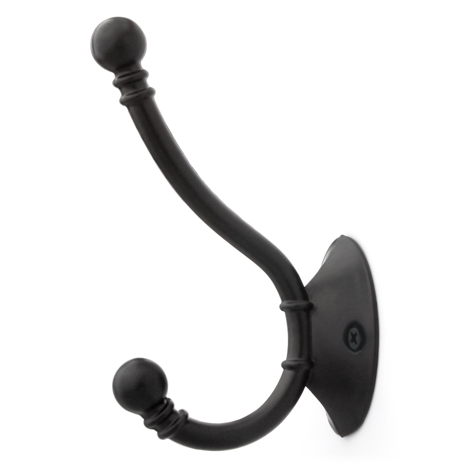 6-Pack Heavy Duty Double Prong Wall Hooks - 3.75 Inch Retro Coat & Hat Hangers with Ball Ends, Flat Black Finish (Includes Screws) - Perfect for Entryway, Mudroom, Closet & Bathroom Organization