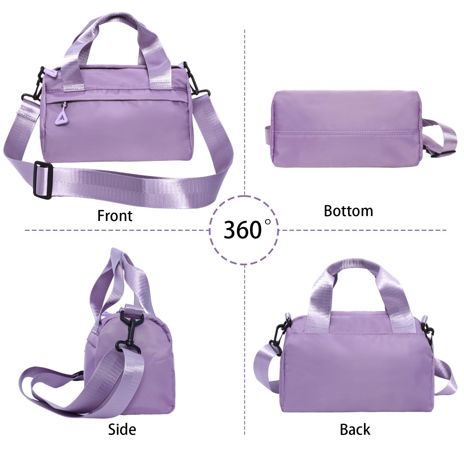 Mini Black Gym Bag for Women - Adjustable Small Duffle Bag with Detachable Strap, Lightweight Sports Tote (Purple) - Perfect for Gym, Yoga, Travel & Workout Essentials