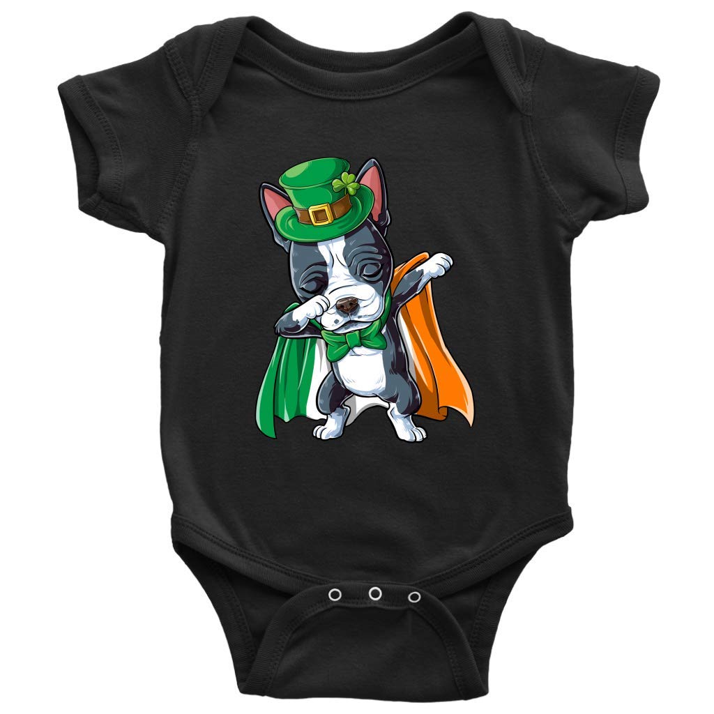 Cute Boston Terrier Leprechaun Baby Bodysuit - St. Patrick's Day Outfit for Infants | Perfect St. Paddy's Gift & Photo Prop