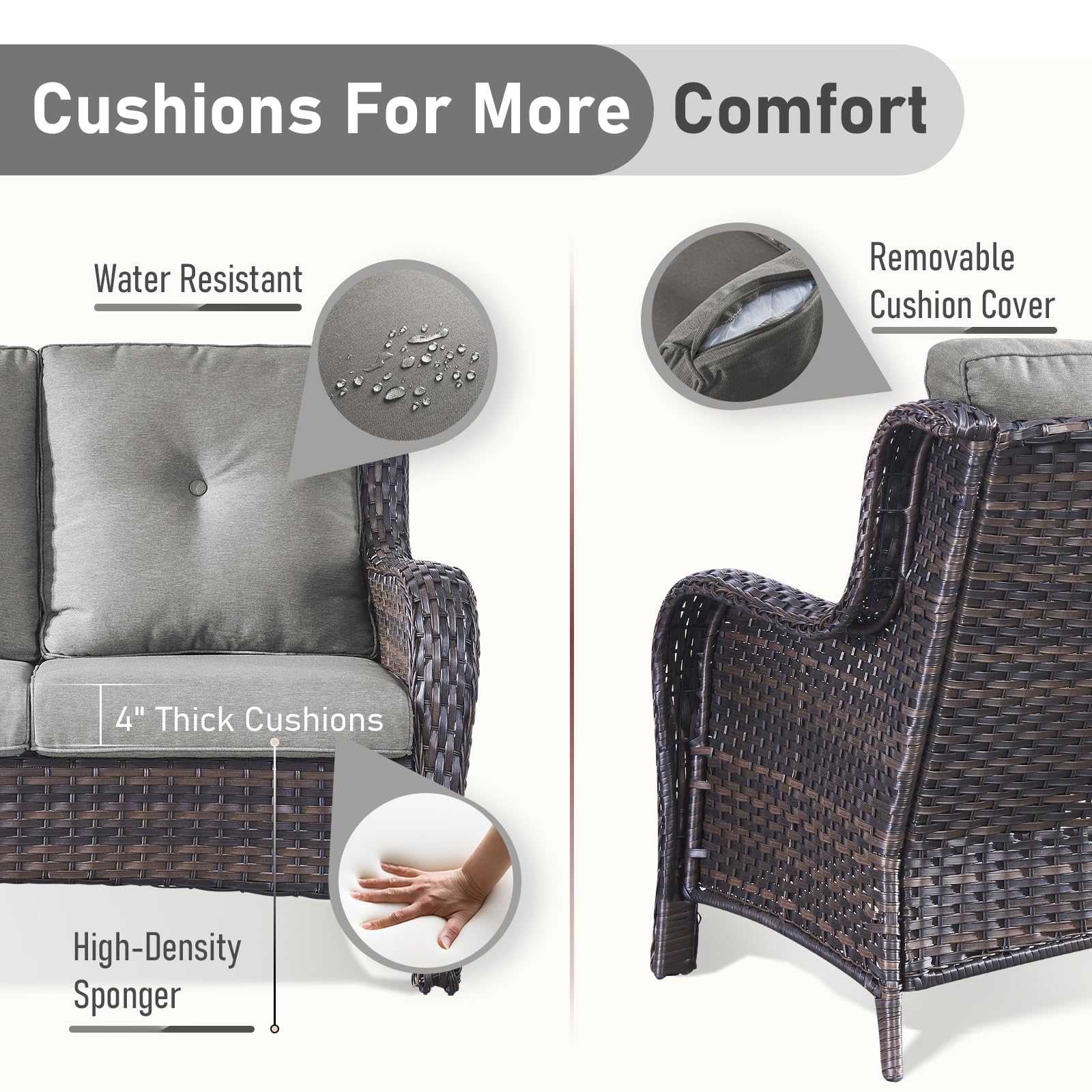 2-Seater Outdoor Loveseat Sofa - High Back Rattan Wicker Patio Couch for Porch, Deck & Backyard - Brown/Grey - Perfect for Relaxing, Entertaining & Sunbathing