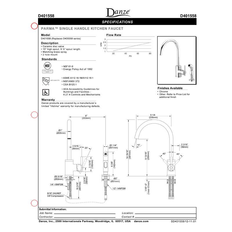 Danze Parma Chrome Modern Gooseneck Single Handle Kitchen Faucet with Pull-Down Sprayer - Sleek Design for Modern Kitchens, Perfect for Washing Dishes and Food Prep