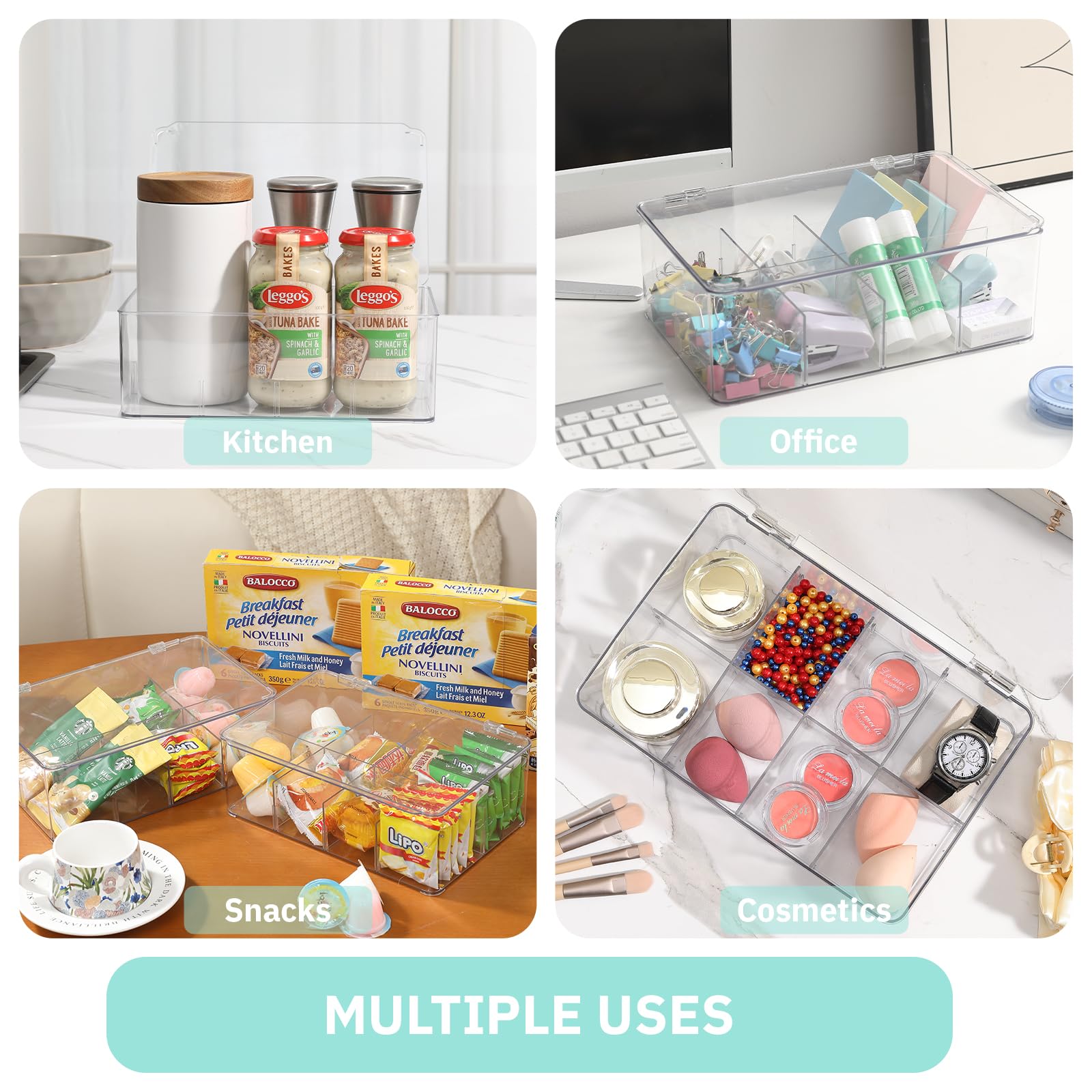 Novelinks Clear Plastic Tea Bag Organizer - Stackable Storage Container with Lid for Kitchen Cabinet, Pantry & Countertop - Holds Coffee Pods, Condiments & More (1 Pack) - Perfect for Home, Office & Restaurant Organization