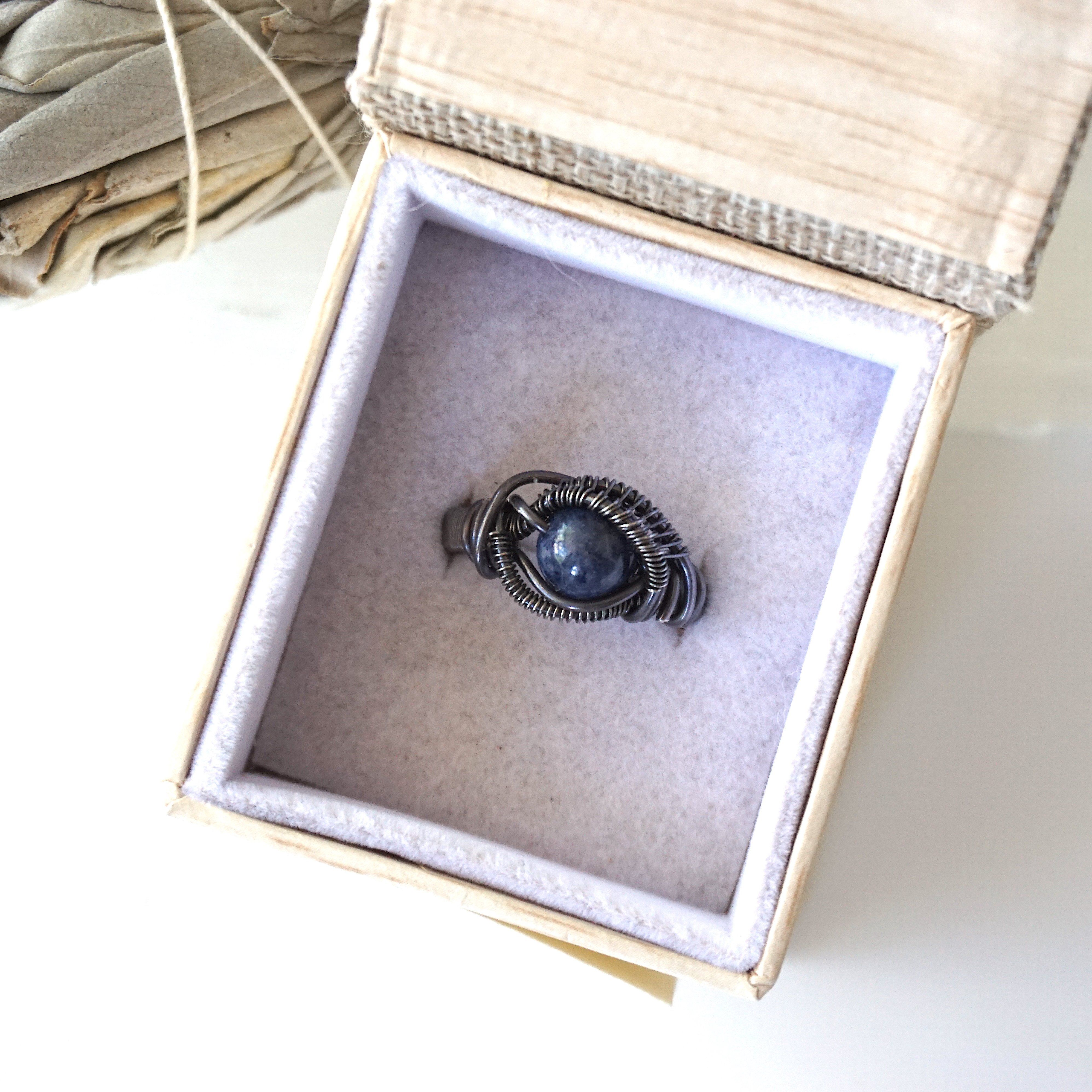 Handmade Sterling Silver Wire Wrapped Raw Sapphire Ring - Natural Blue Gemstone Jewelry for Women - Perfect for Boho Chic, Wedding & Everyday Wear