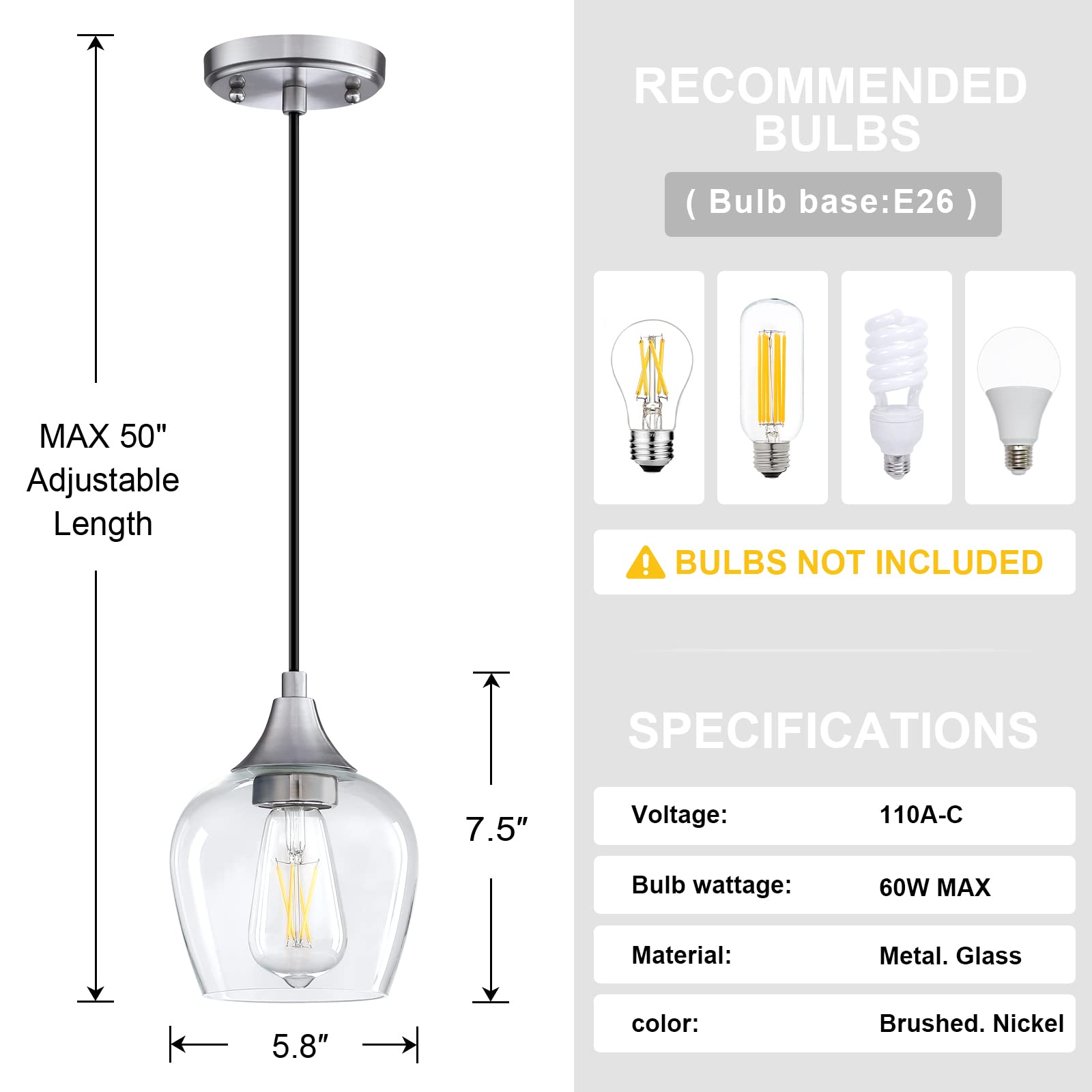 3 Pack Mini Hanging Pendant Lights - Brushed Nickel Finish with Clear Glass Shades for Kitchen Island, Dining Room & Bar | Modern Indoor Lighting Fixture for Home Decor