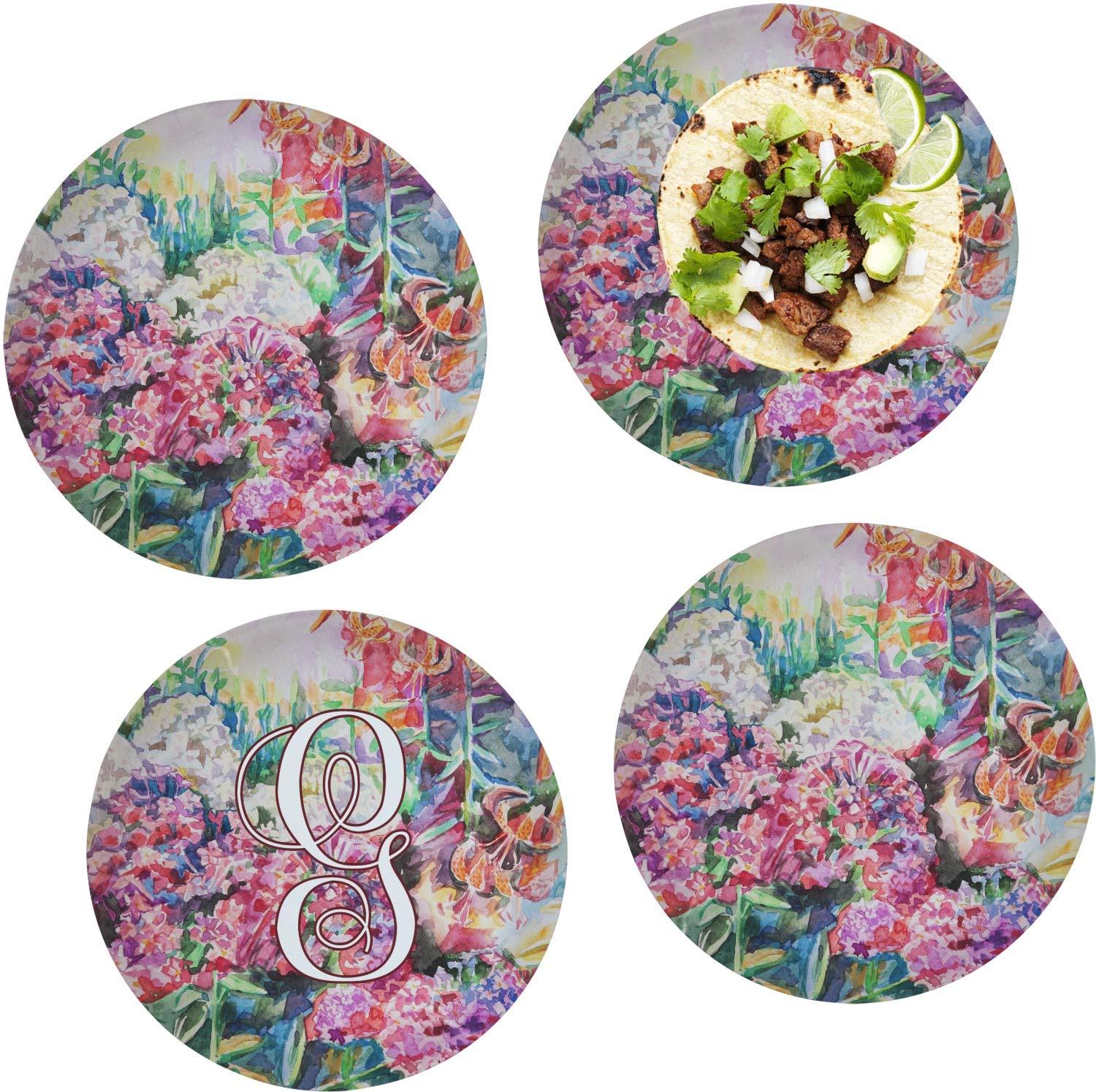 4-Piece Watercolor Floral Glass Dinner Plates Set - 10 Inch Elegant Floral Design for Lunch & Dinner - Perfect for Home Dining, Parties & Gift Giving