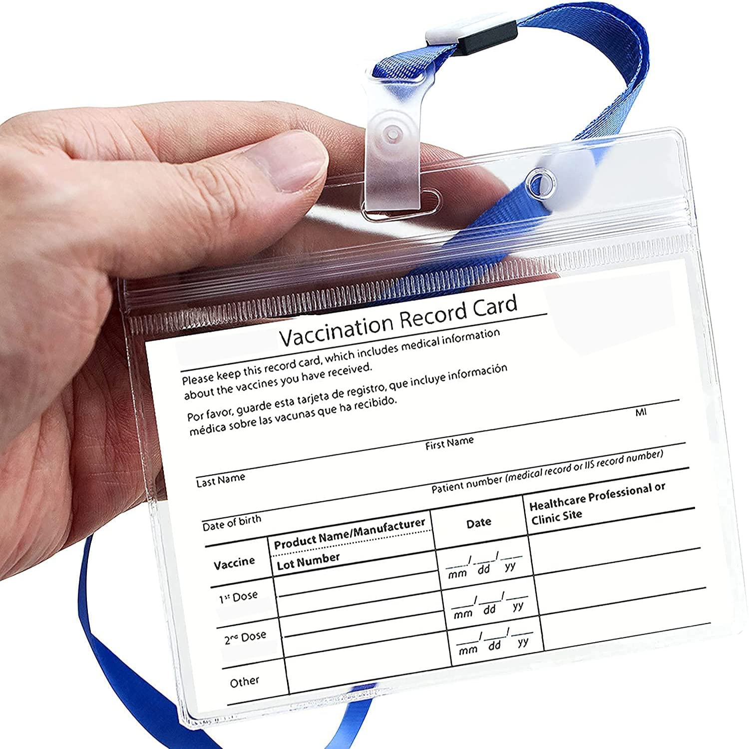 Waterproof CDC Vaccine Card Holder 3x4 with Lanyard - 20pcs for Travel & Events