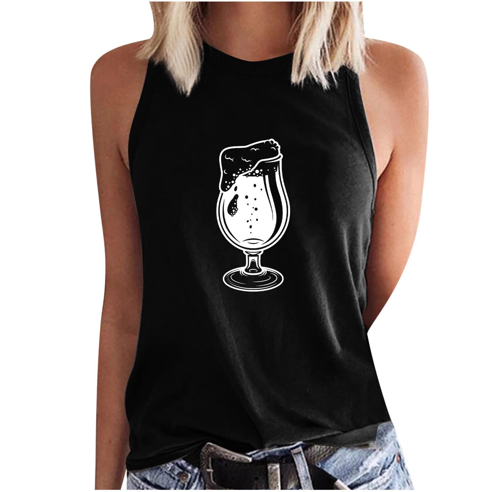 BFAFEN Women's Oktoberfest Graphic Tank Top - High Neck Fitted Workout Shirt, Cute Casual Summer Vest for Gym, Running & Festivals
