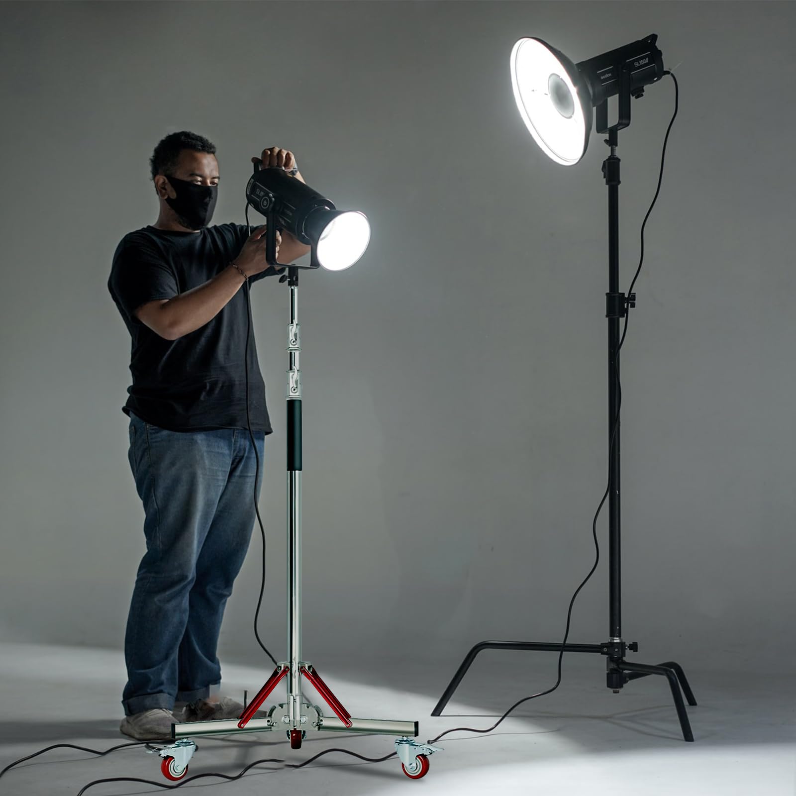Heavy Duty Light Stand with Wheels - 10ft Adjustable Stainless Steel Tripod for Studio Softbox, Monolight, Reflector | Professional Photography, Video Lighting Equipment for Indoor & Outdoor Shoots