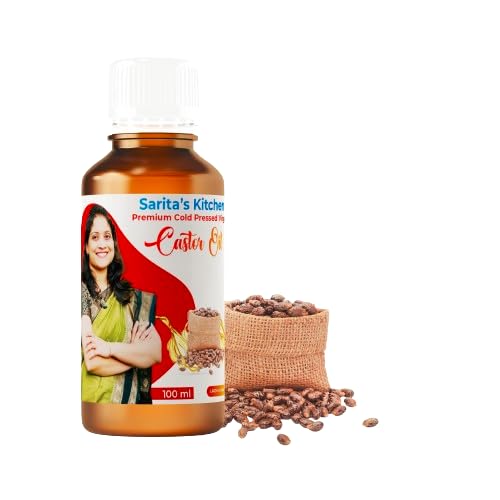 Organic Saritas Kitchen 100% Pure Cold-Pressed Castor Oil (Lakdi Ghana Erandel Tel) - 100ml for Hair Growth, Skin Care & Eyelash Treatment | Natural Ayurvedic Remedy for Dry Scalp, Acne & Beauty Regimen