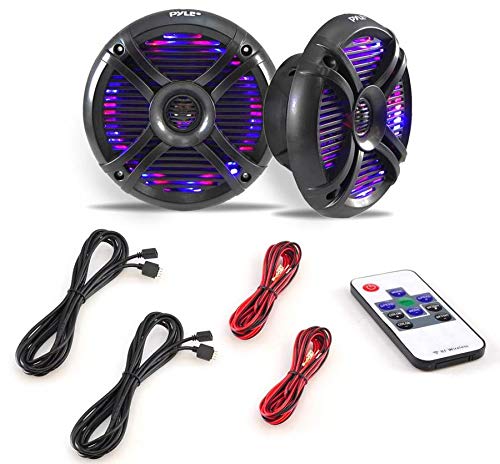 Pyle PLMRX68LEB 6.5 Inch 500 Watt Marine Boat LED Light Black Waterproof Speakers - 4 Pack for Boats, Yachts, and Outdoor Marine Audio System