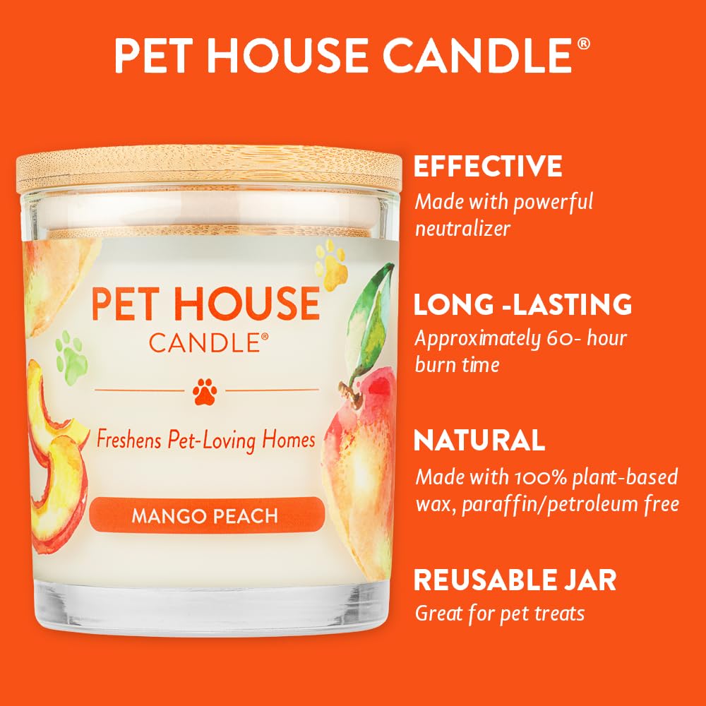 One Fur All Pet House Candle Value Pack - Natural Soy Wax Candles for Pet Odor Elimination | Clean Burning, Long-Lasting Mango Peach Scent | Eco-Friendly Home Fragrance for Living Room, Bedroom & Pet Areas