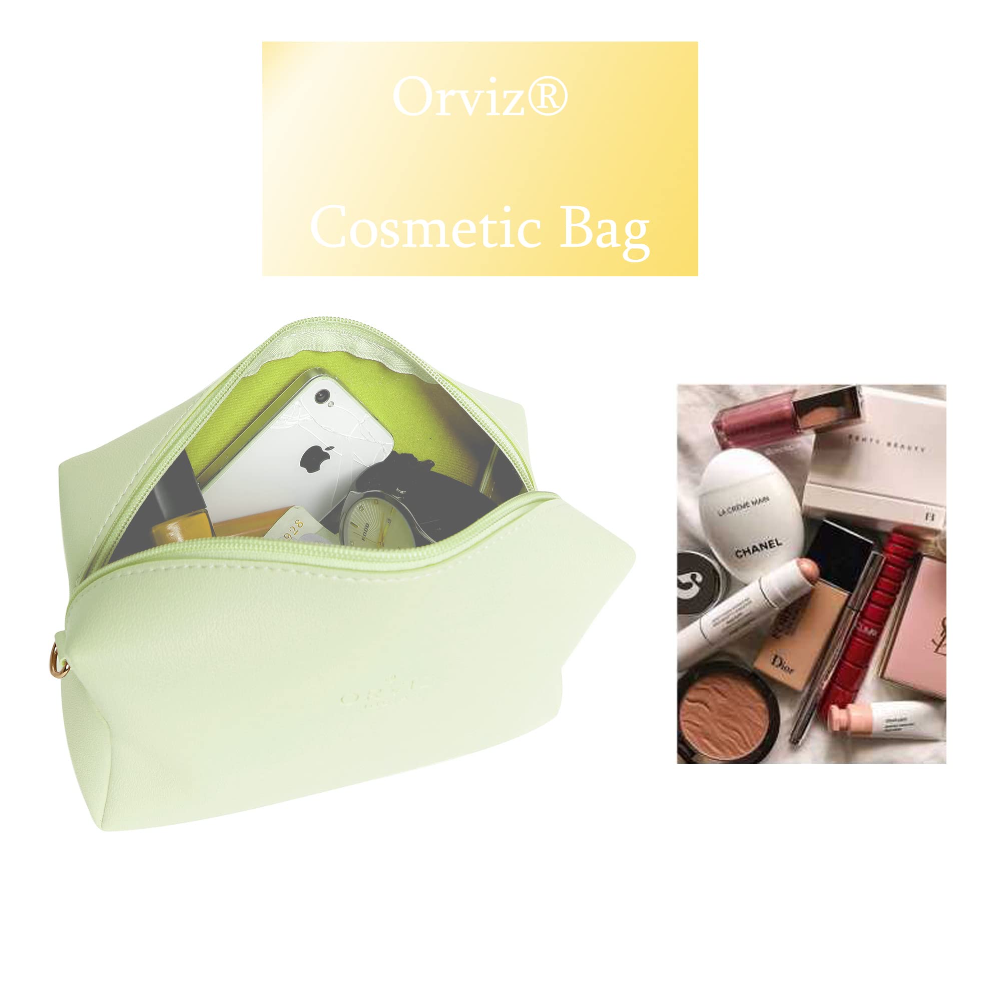 Orviz Waterproof Cosmetic Bag for Women & Girls - Travel Makeup Organizer with Multiple Pockets (Pistachio Green) - Perfect for Travel, Gym, and Daily Essentials Storage