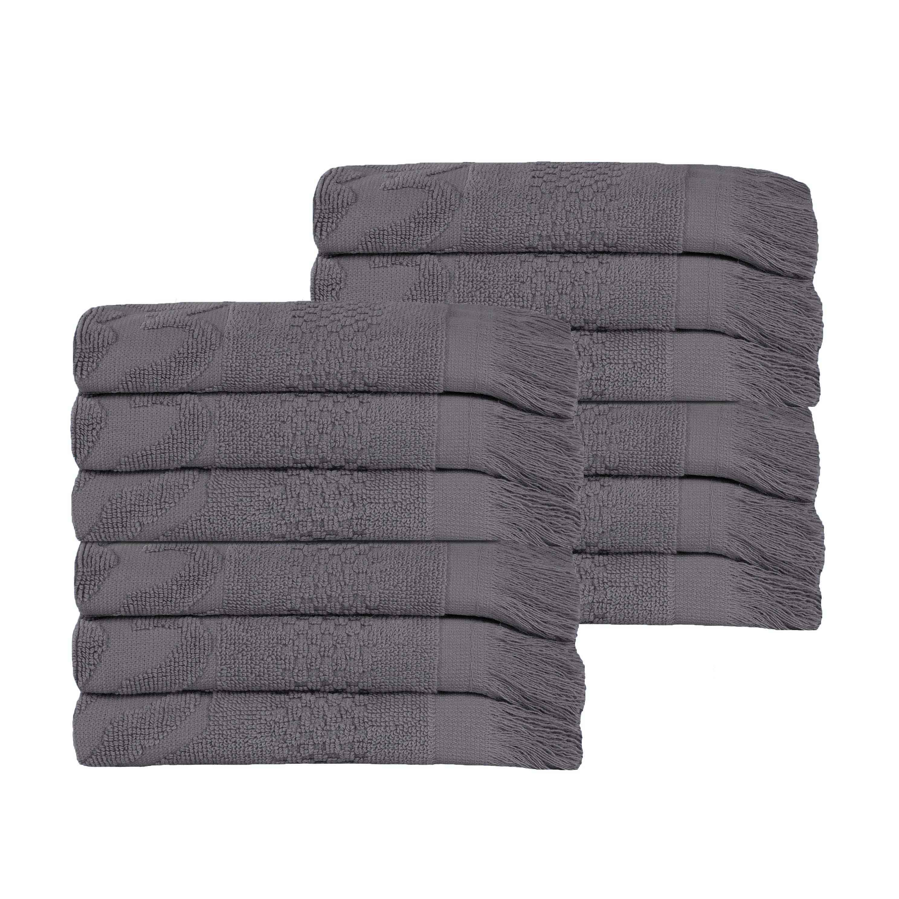 Premium Rolla Cotton Geometric Jacquard Plush Face Towel Washcloth Set - 12 Pack | Soft & Absorbent Bath Towels for Spa, Baby Care & Gentle Facial Cleansing