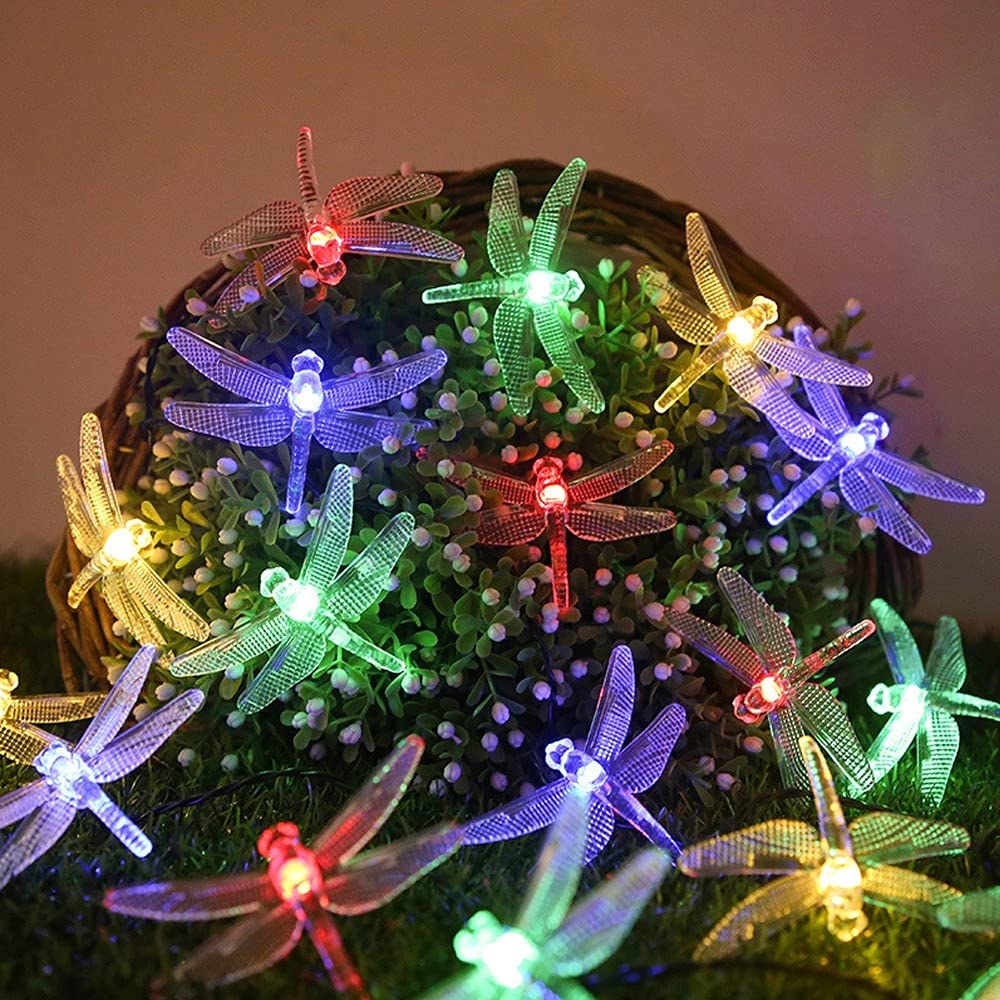 Solar Dragonfly String Lights - 8 Modes LED Solar Powered Outdoor Decorative Lights for Garden, Patio, Yard, Party (2.55