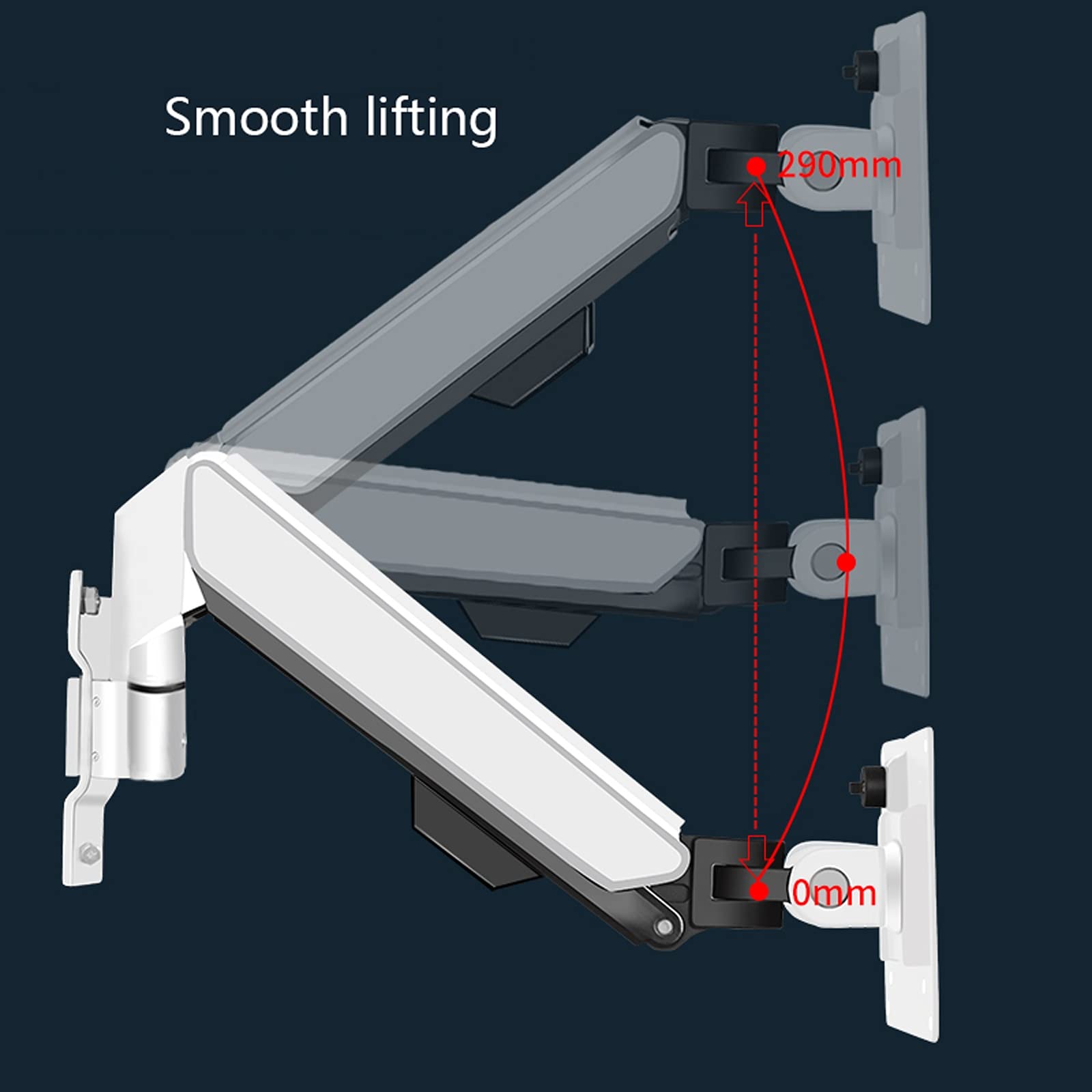 Adjustable Gas Spring Monitor Arm Stand - Single Arm Desk Mount for 10
