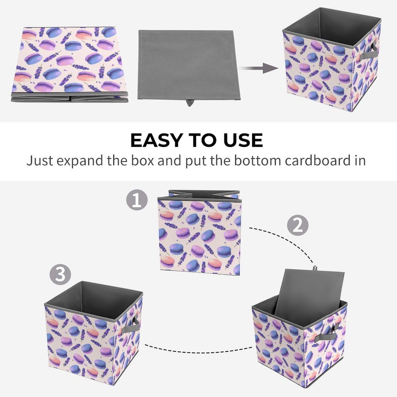 Pink Donut & Purple Lavender Flower Storage Bins - 10.6 Inch Large Collapsible Storage Cubes Organizer for Shelves, Closet, Blankets, Books, Foldable Clothes Basket with Handle (4 Pack) - Perfect for Bedroom, Nursery, and Office Organization