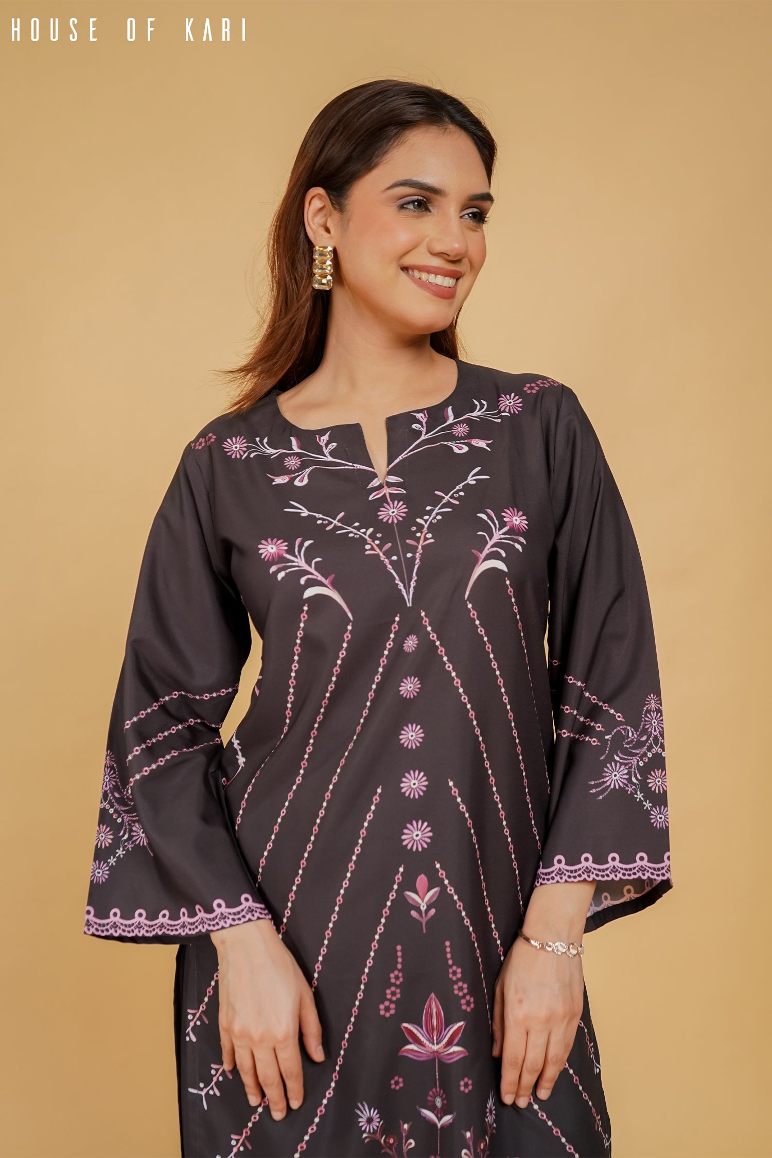 Printkari Poly Muslin Co-Ord Set - Black & Pink Ethnic Outfit for Women | Perfect for Festivals, Parties & Casual Wear