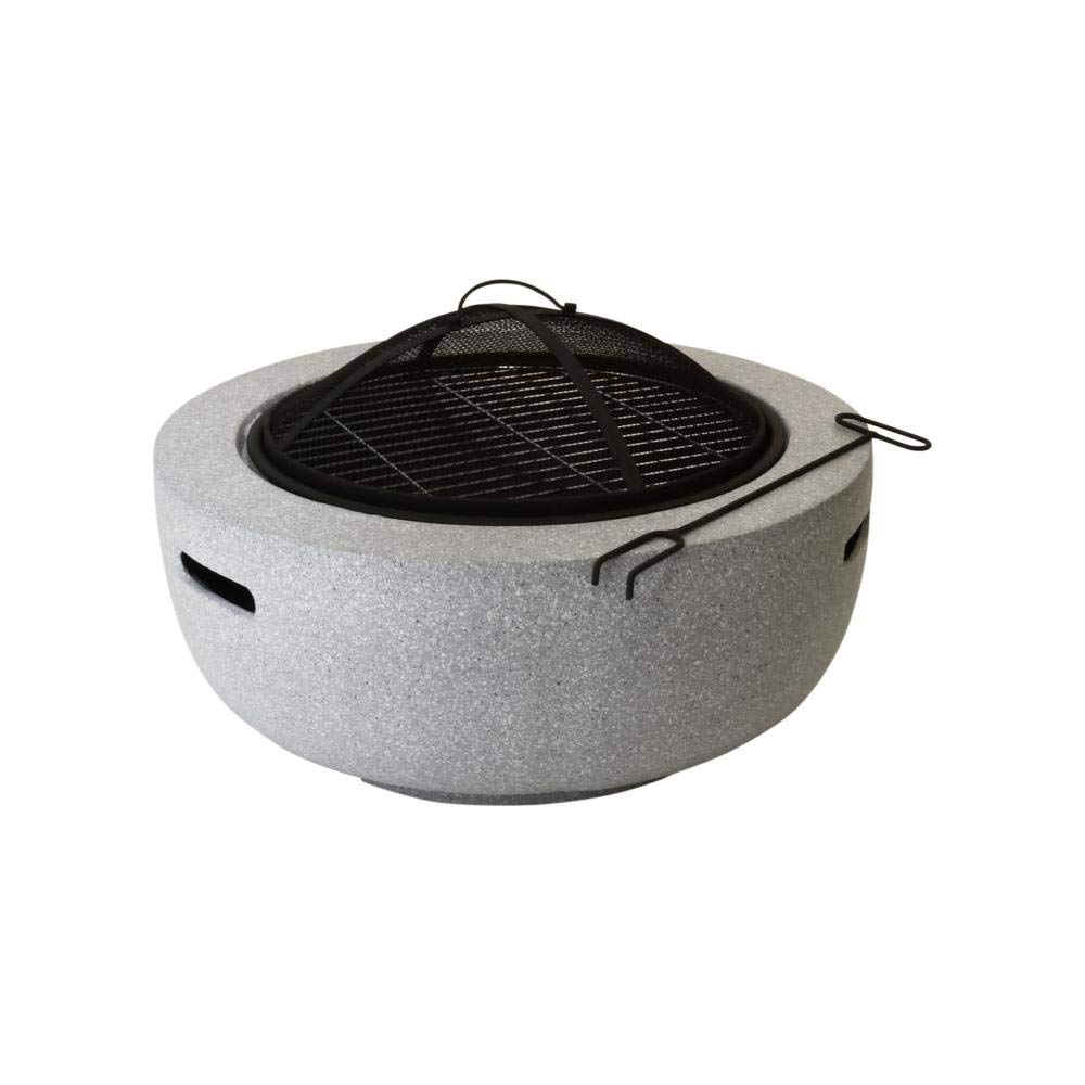 Modern Grey & Black Round Fire Bowl BBQ Grill - Portable Magnesium/Iron Outdoor Fire Pit for Camping, Backyard, Patio & Picnics
