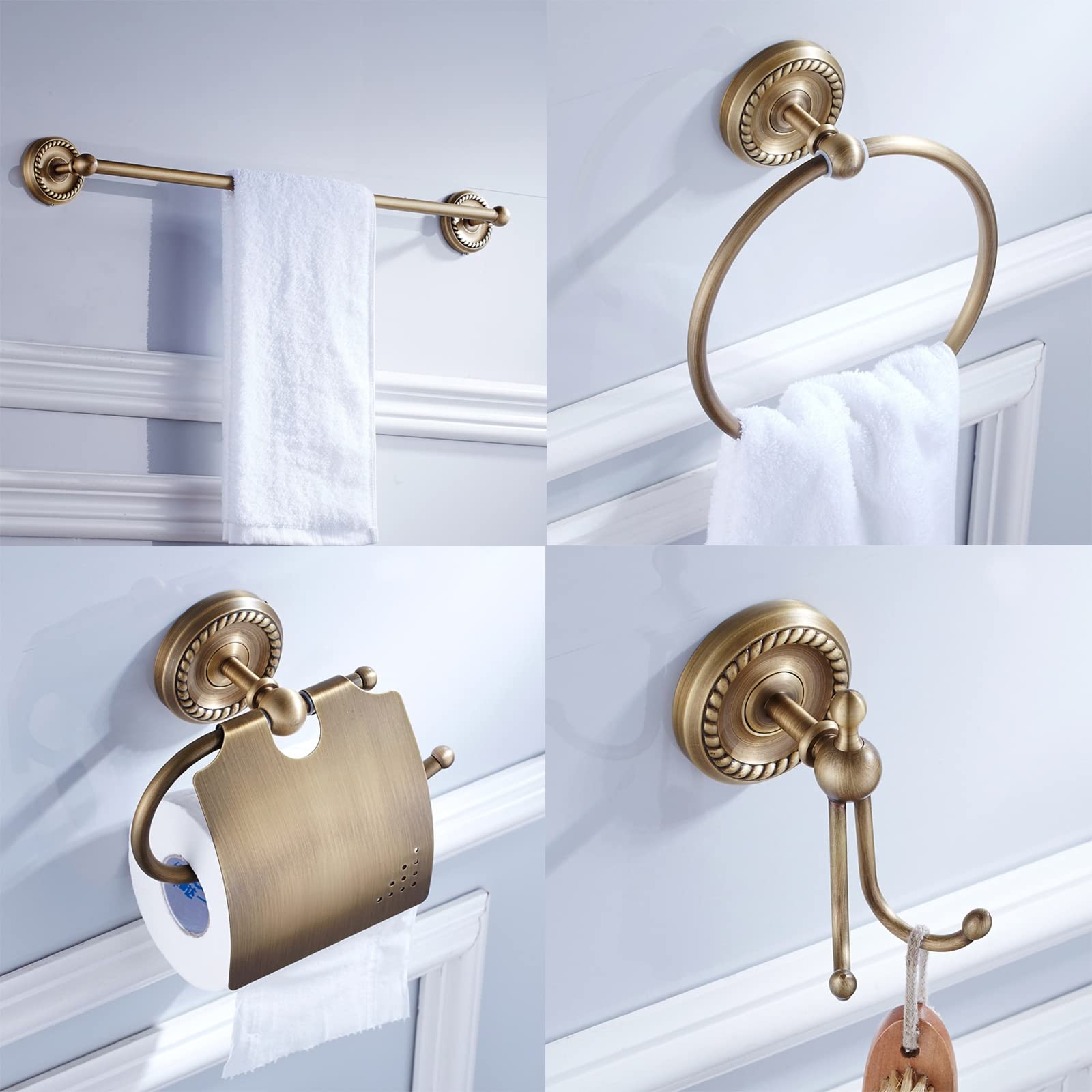 4-Piece Bathroom Hardware Set - Antique Brass 23.6