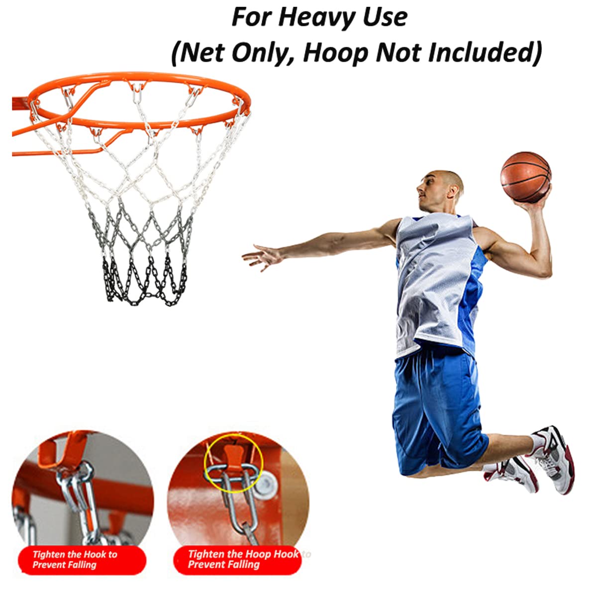 Heavy Duty 2LBS Chain Basketball Net - Rust Proof Outdoor for Courts & Driveways