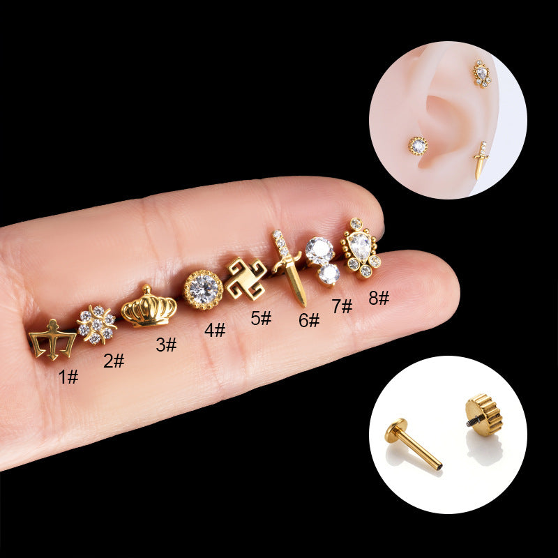 16G Titanium Cartilage Earrings - Crown, Sword & Conch Ear Cuff Set | Hypoallergenic Body Jewelry for Women | Perfect for Piercing, Daily Wear & Special Occasions