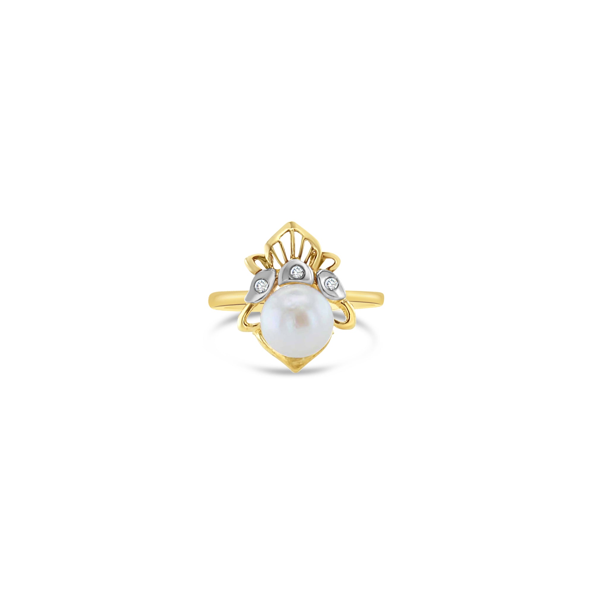 7MM Solitaire Pearl Ring with Diamond Accents - Elegant Crown Style Bridal Jewelry for Engagement, Wedding & Anniversary Gifts
