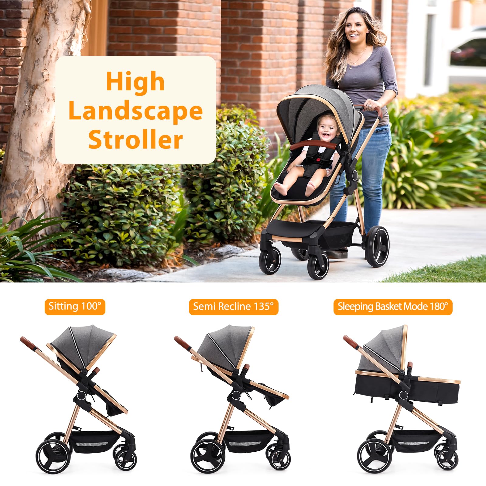 Best Convertible Baby Stroller - Lightweight Foldable Pushchair with Reversible Bassinet | Adjustable Canopy & 5-Point Safety Harness | Perfect for Newborns & Toddlers (0-36 Months) | Ideal for Travel, Shopping & Outdoor Walks