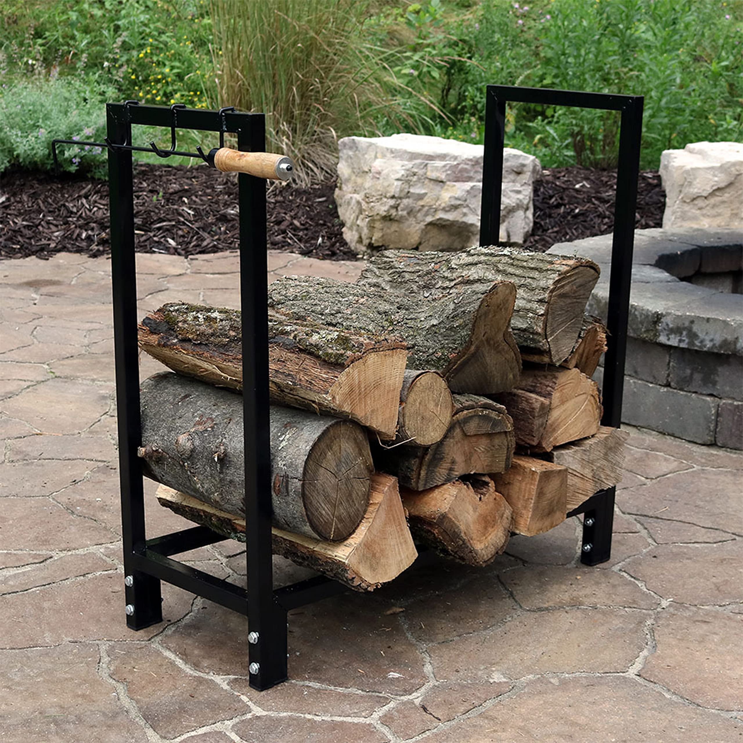 Sunnydaze Firewood Log Rack with Cover - 30-Inch Indoor/Outdoor Wood Storage Holder for Fireplace, Patio, and Camping - Weather-Resistant Firewood Organizer